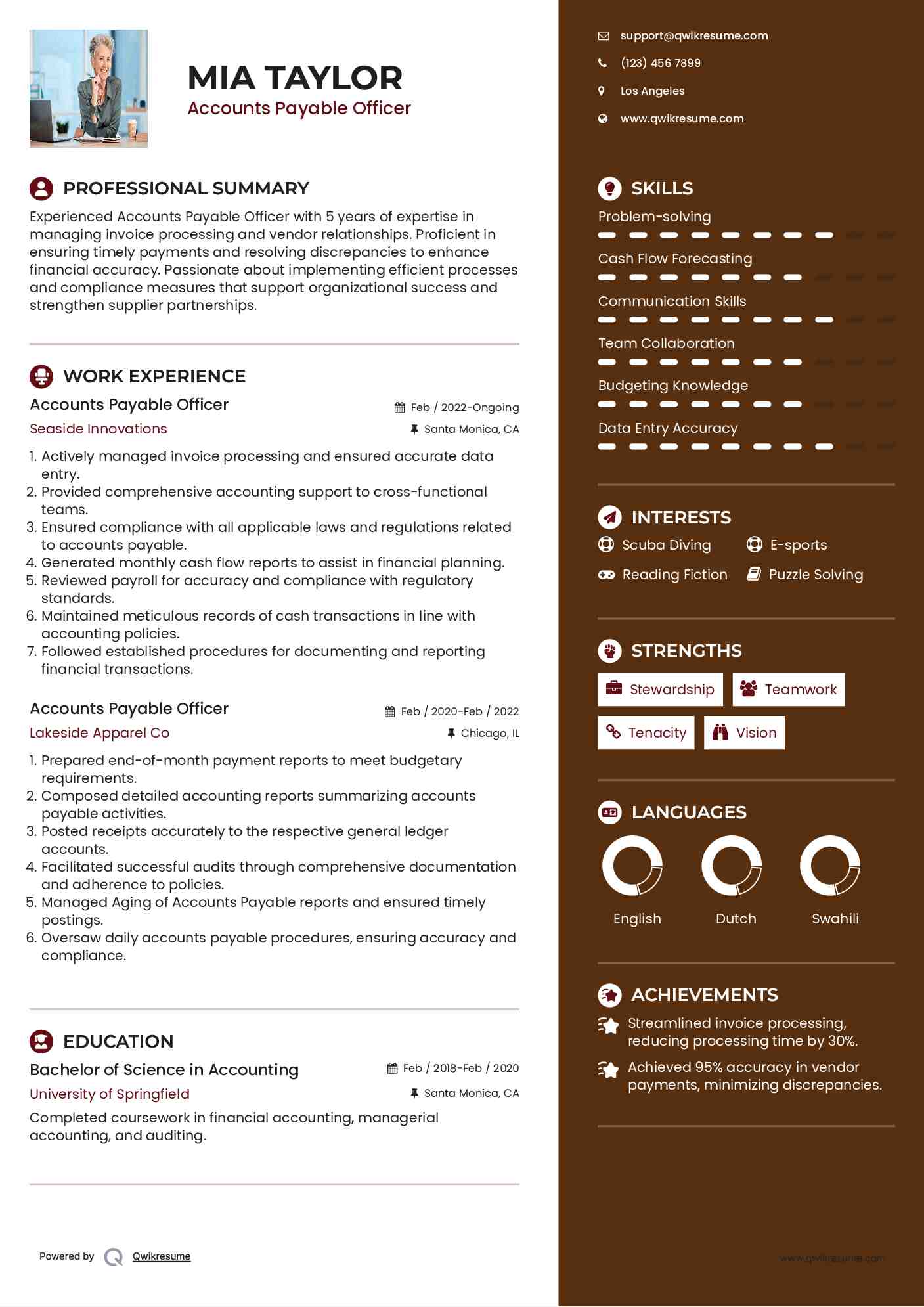 Accounts Payable Officer Resume Example