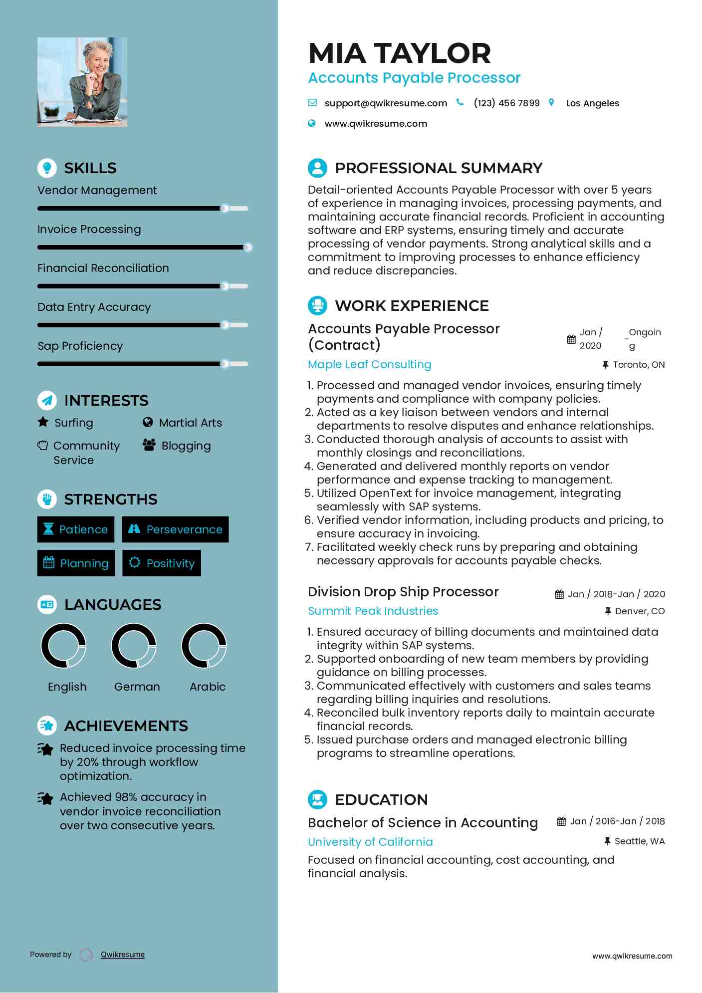 Accounts Payable Processor (Contract) Resume Format