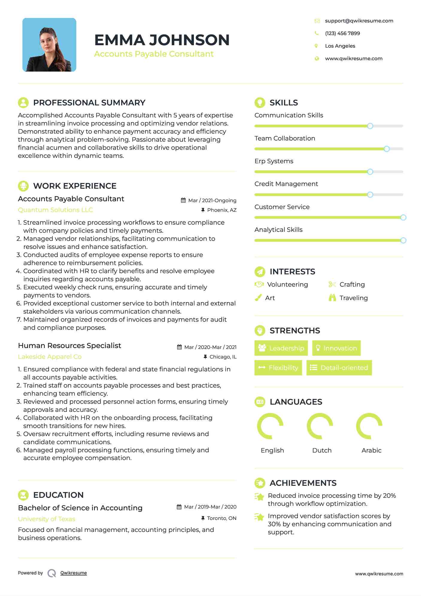 Accounts Payable Consultant Resume Example