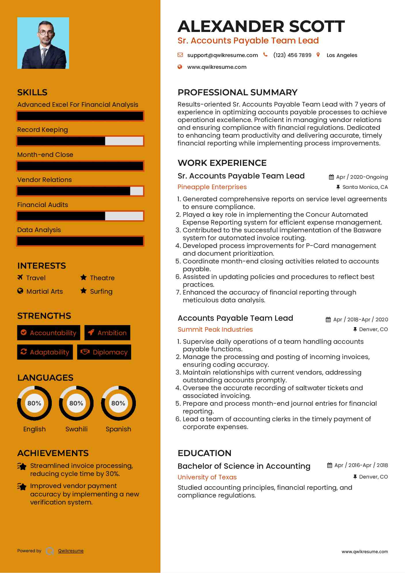 Sr. Accounts Payable Team Lead Resume Sample