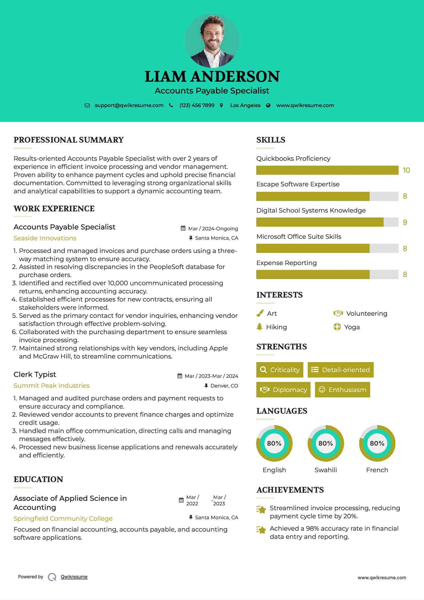 Accounts Payable Specialist Resume Model