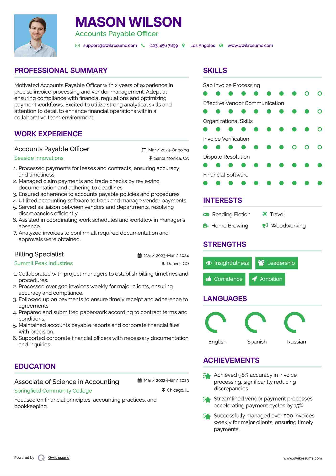 Accounts Payable Officer Resume Sample