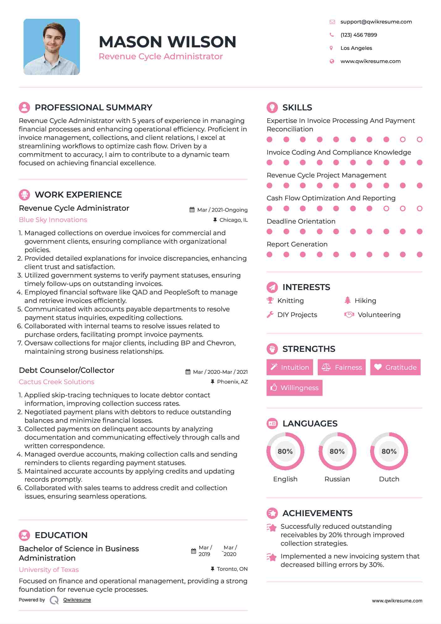 Revenue Cycle Administrator Resume Model