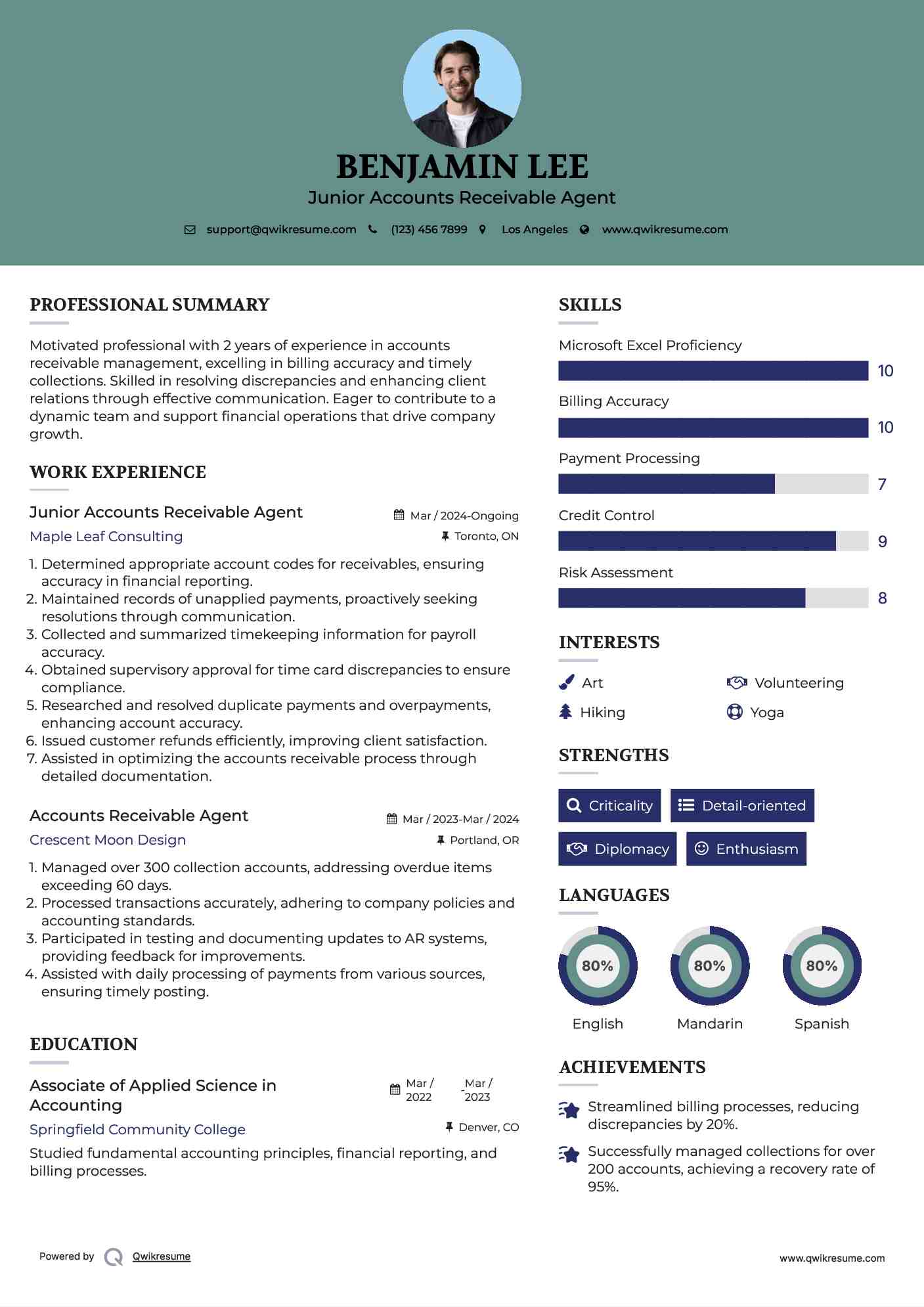 Junior Accounts Receivable Agent Resume Template