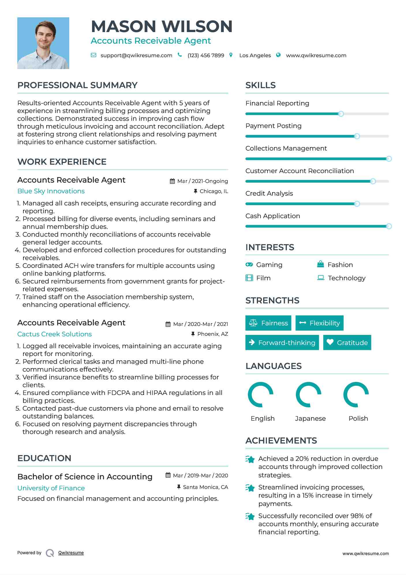 Accounts Receivable Agent Resume Example