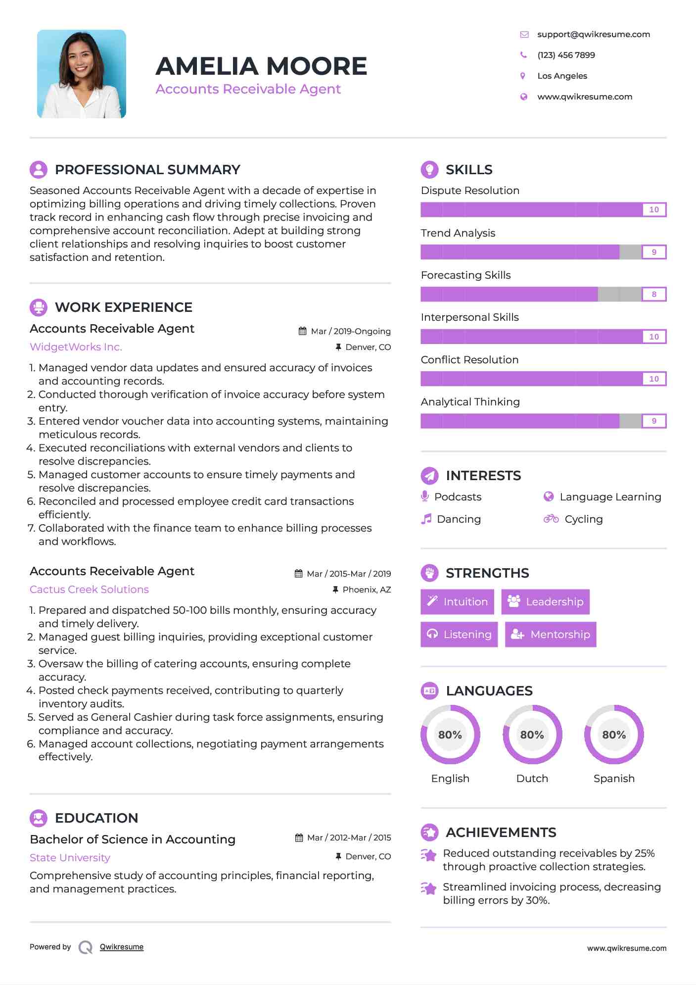 Accounts Receivable Agent Resume Sample
