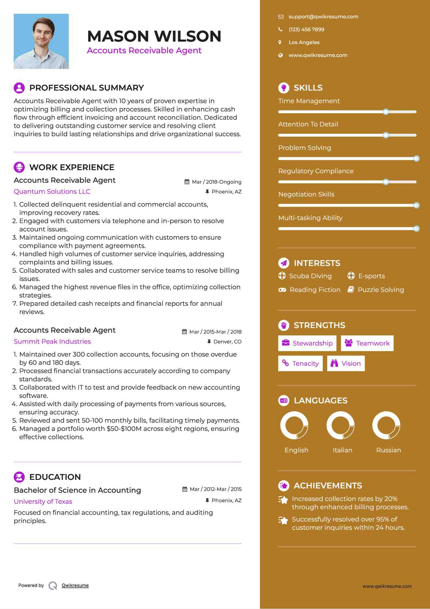 Accounts Receivable Agent Resume Format
