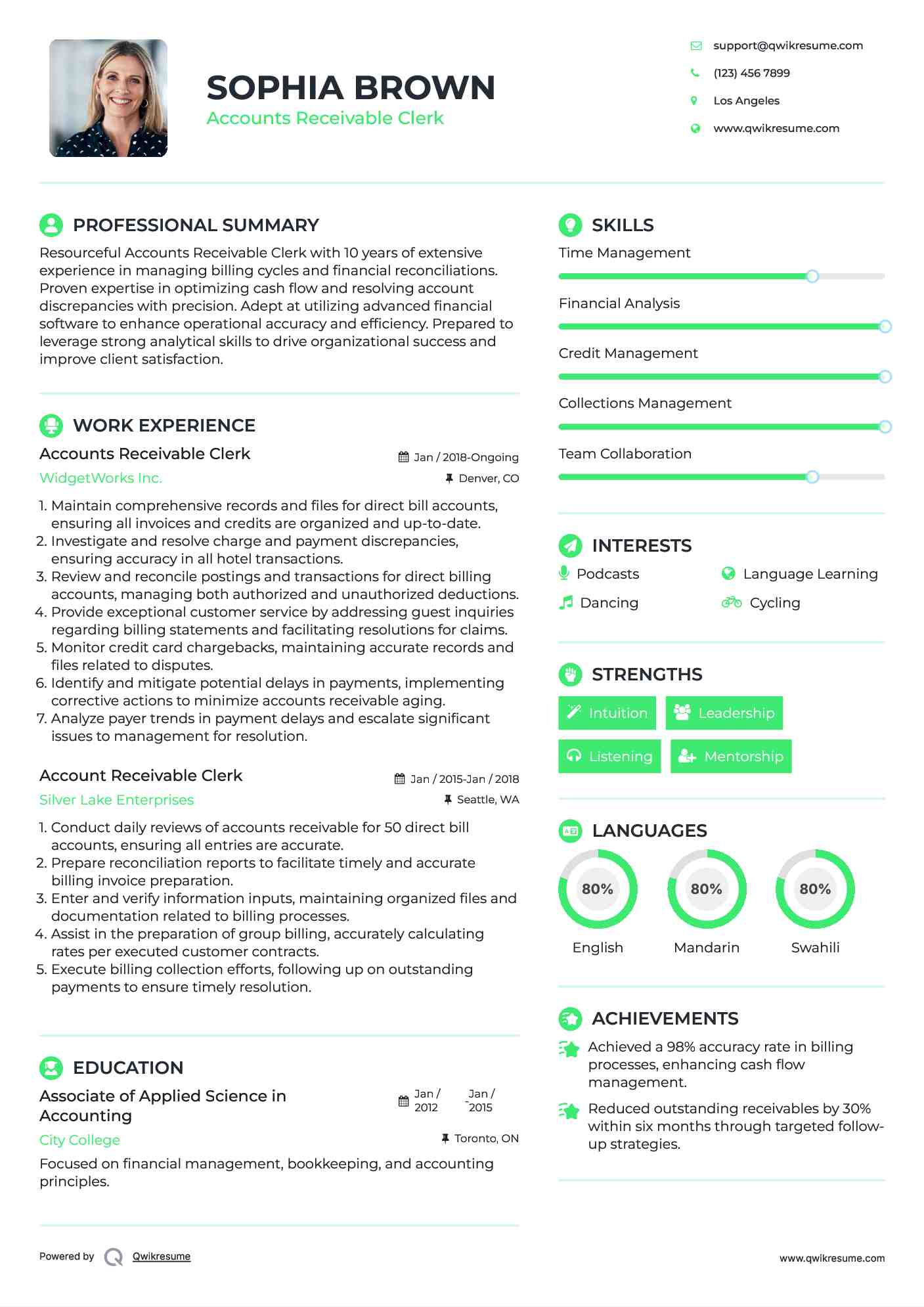 Accounts Receivable Clerk Resume Model