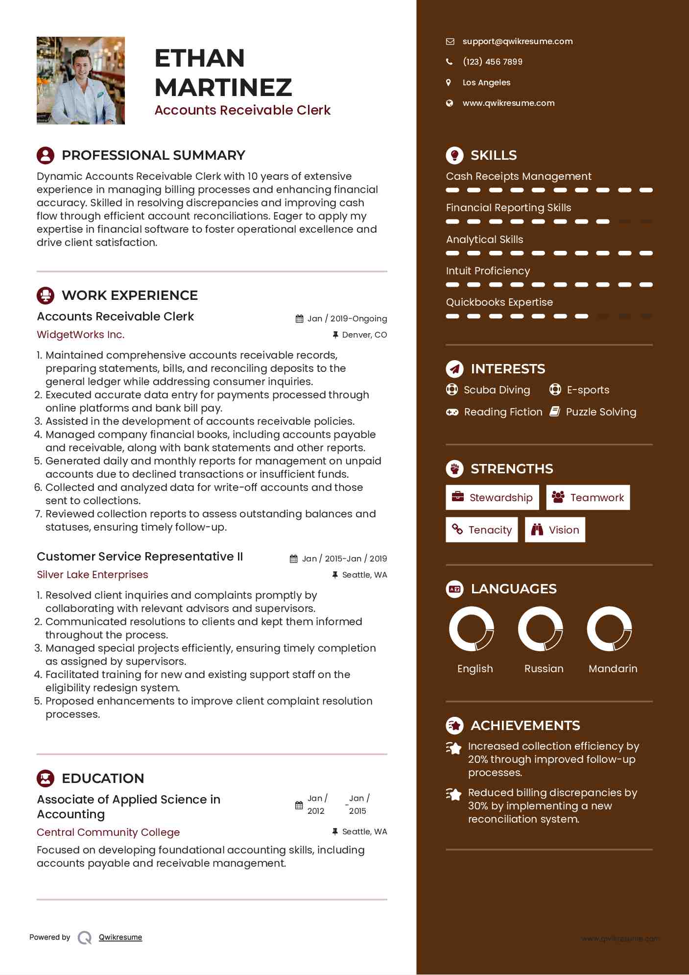 Accounts Receivable Clerk Resume Example