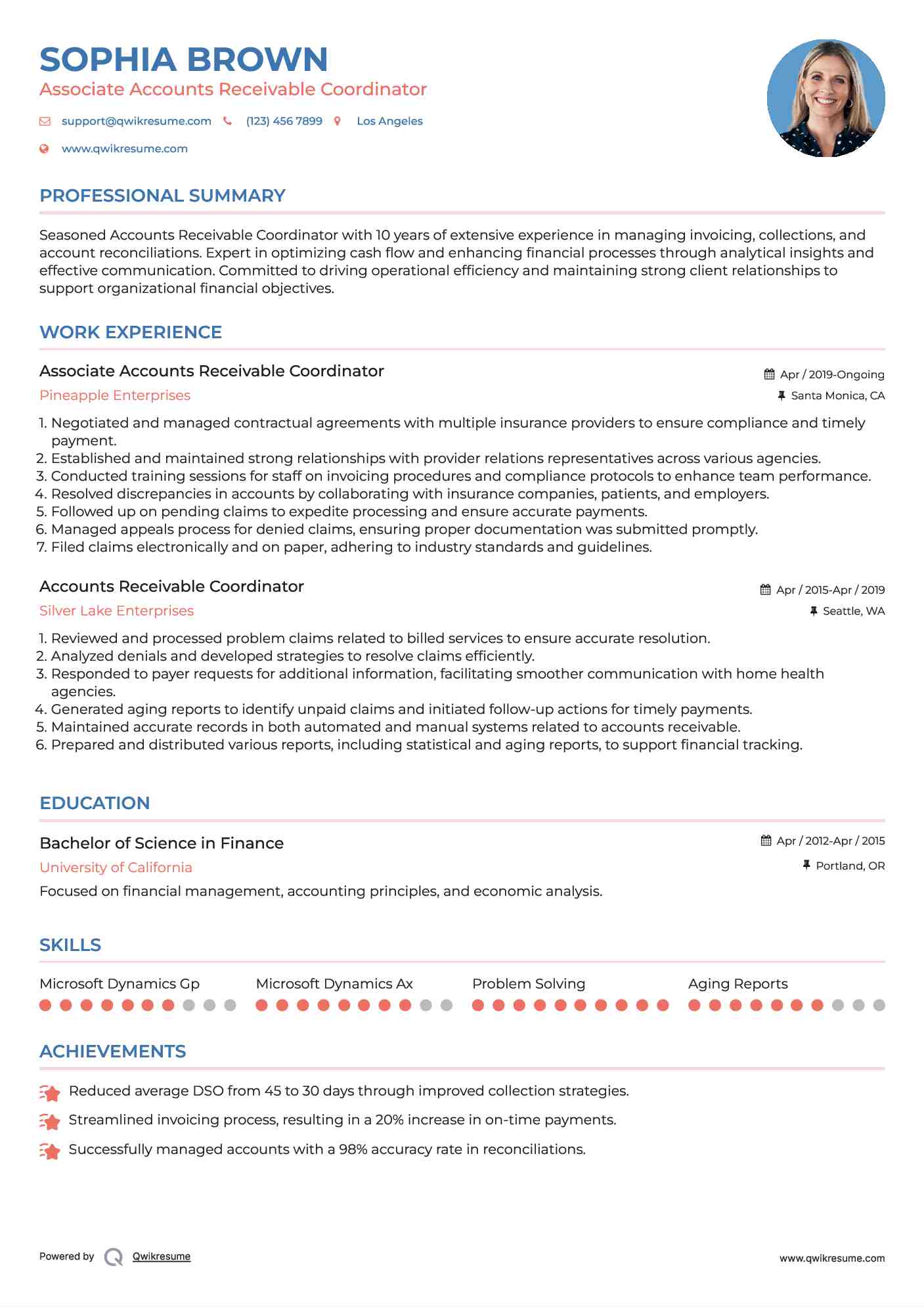 Associate Accounts Receivable Coordinator Resume Model