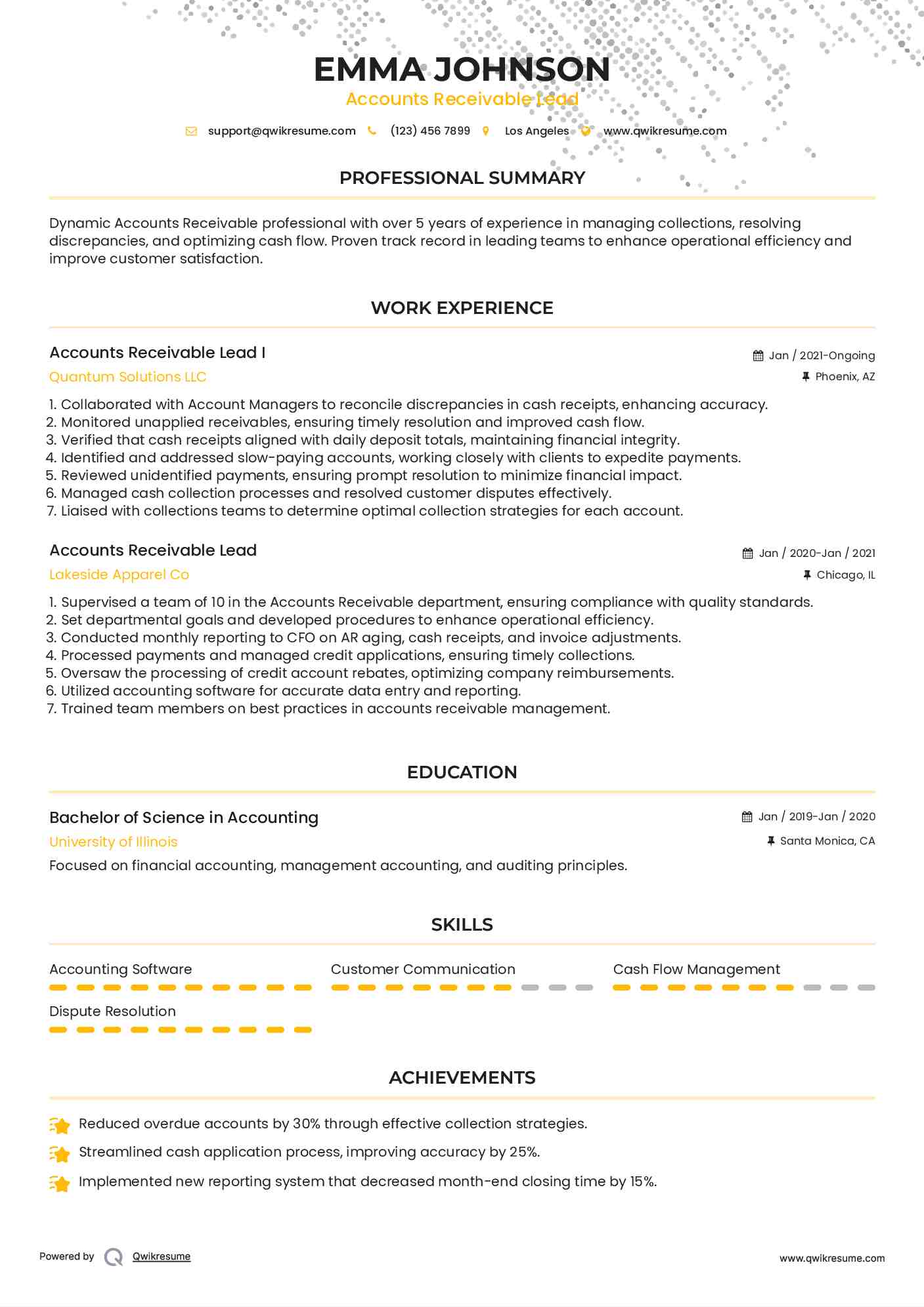 Accounts Receivable Lead I Resume Model