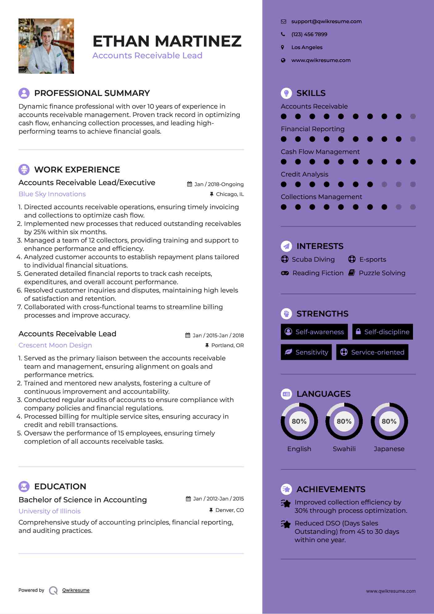 Accounts Receivable Lead/Executive Resume Template