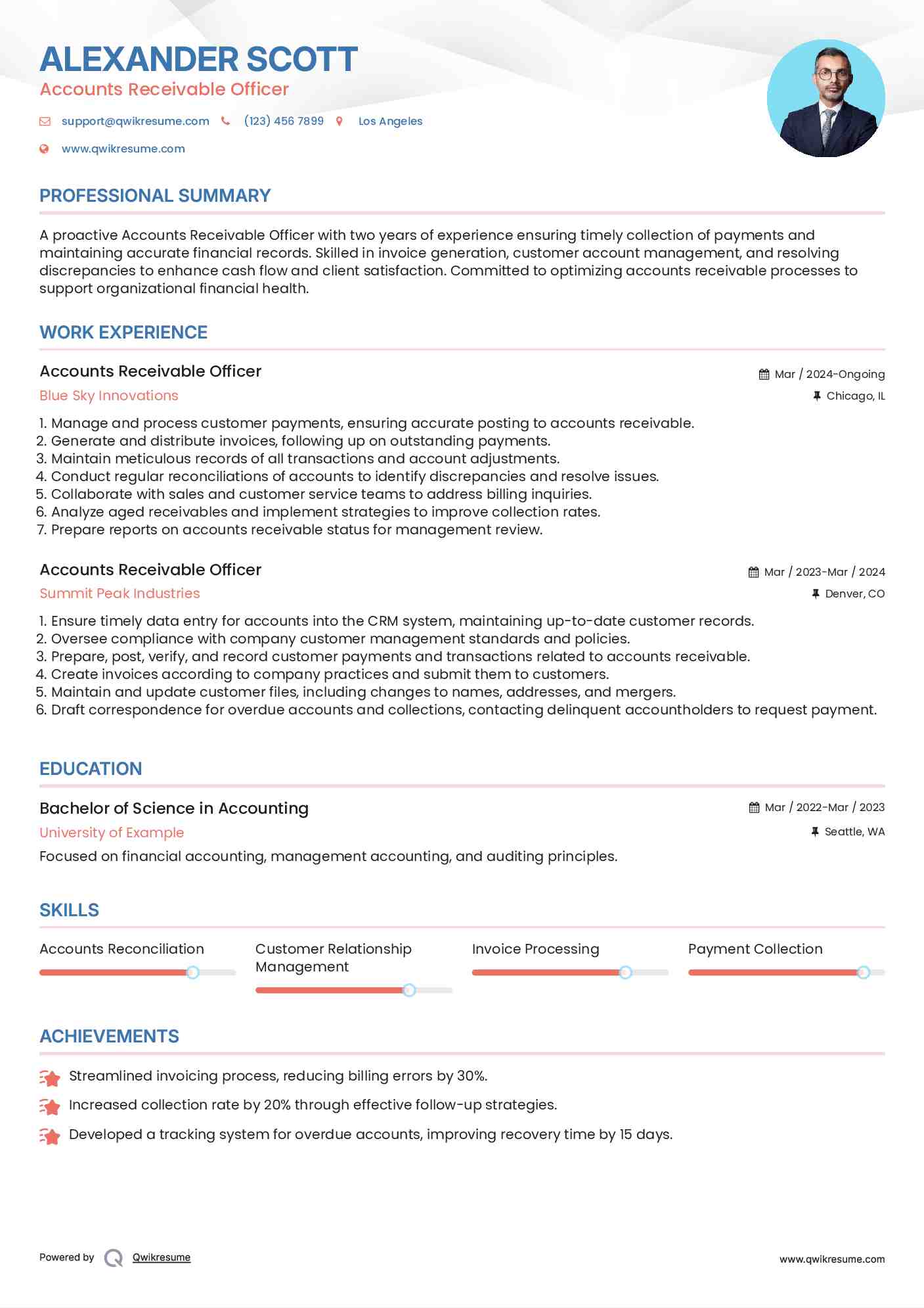 Accounts Receivable Officer Resume Template