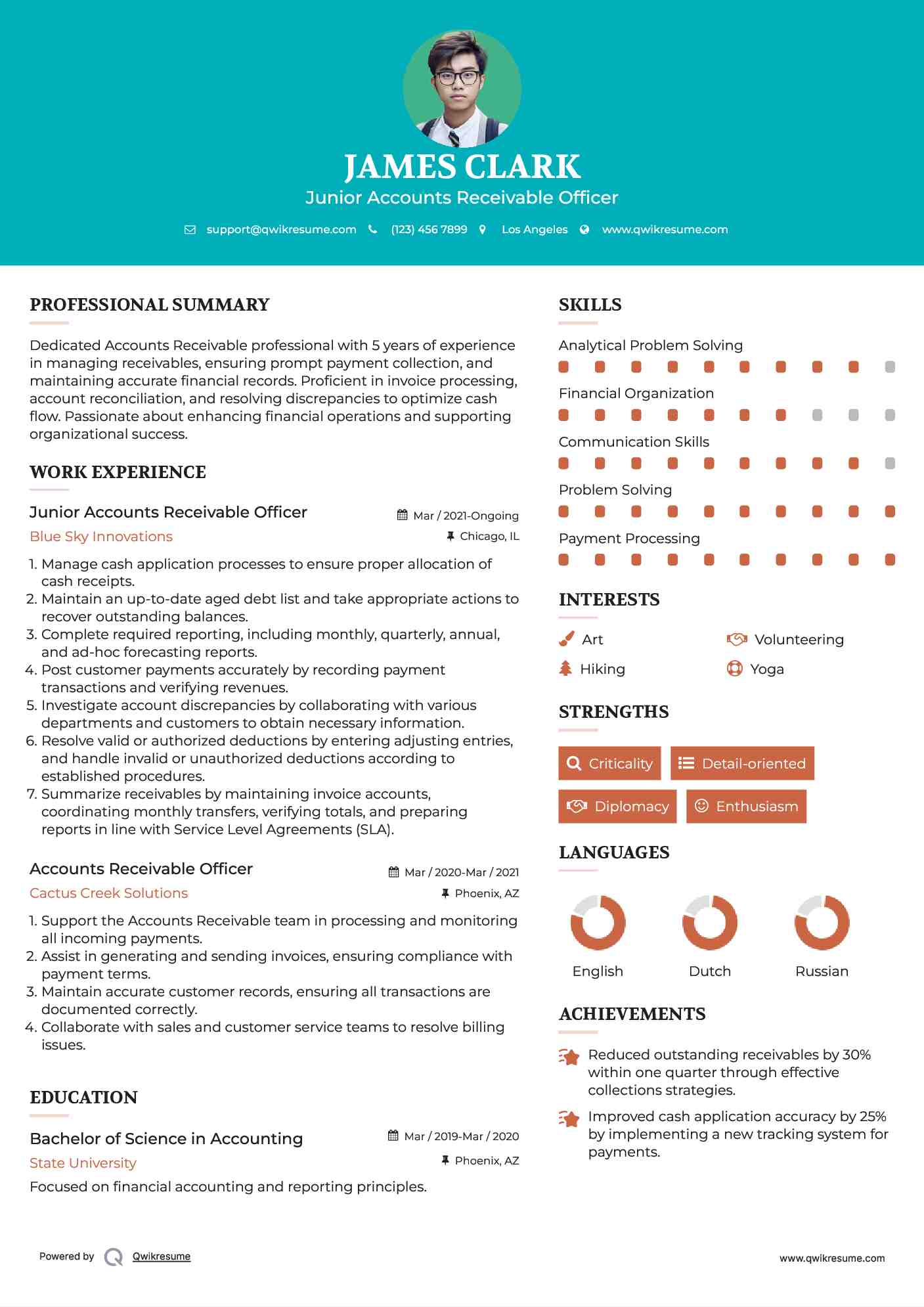 Junior Accounts Receivable Officer Resume Format
