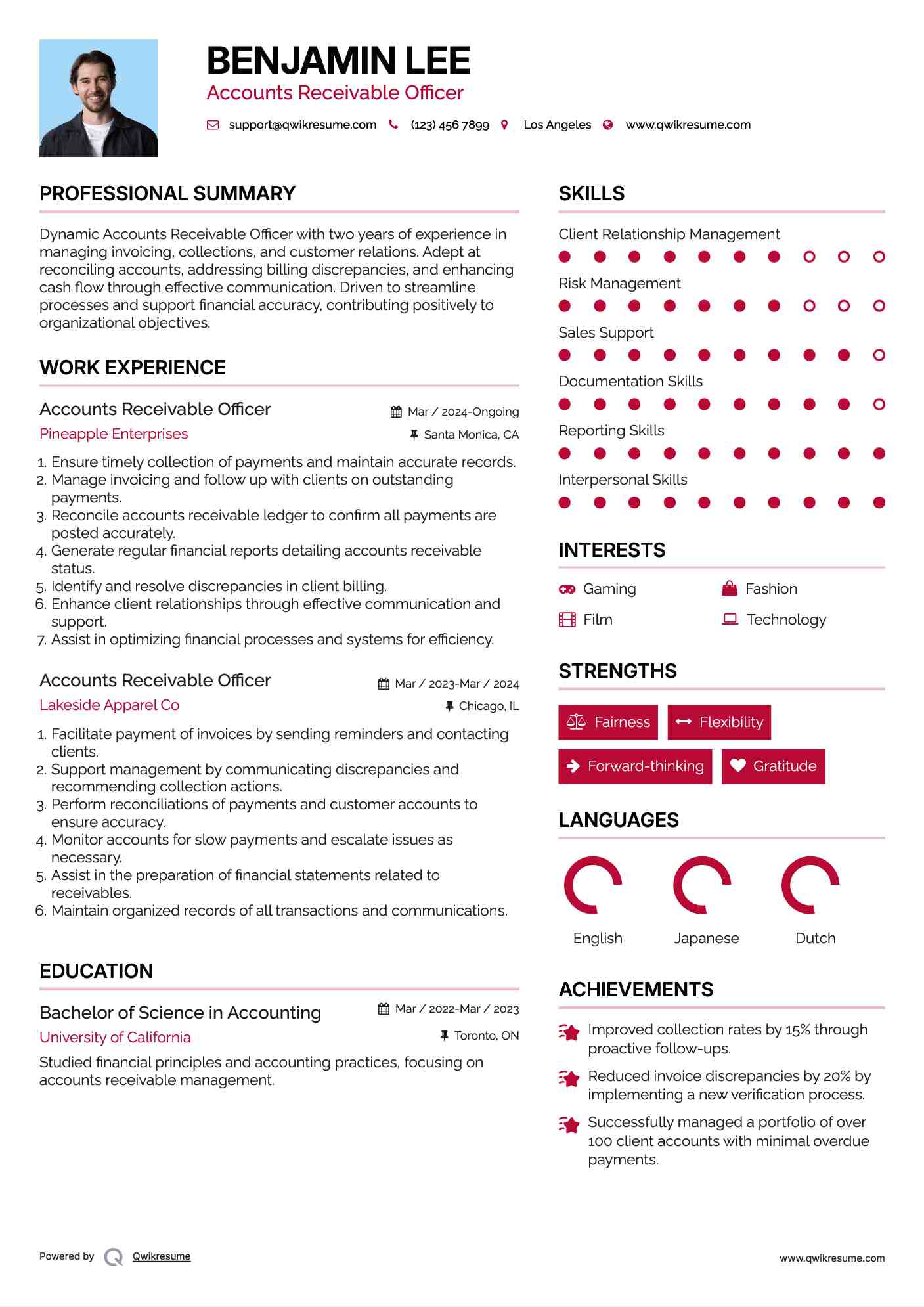 Accounts Receivable Officer Resume Example