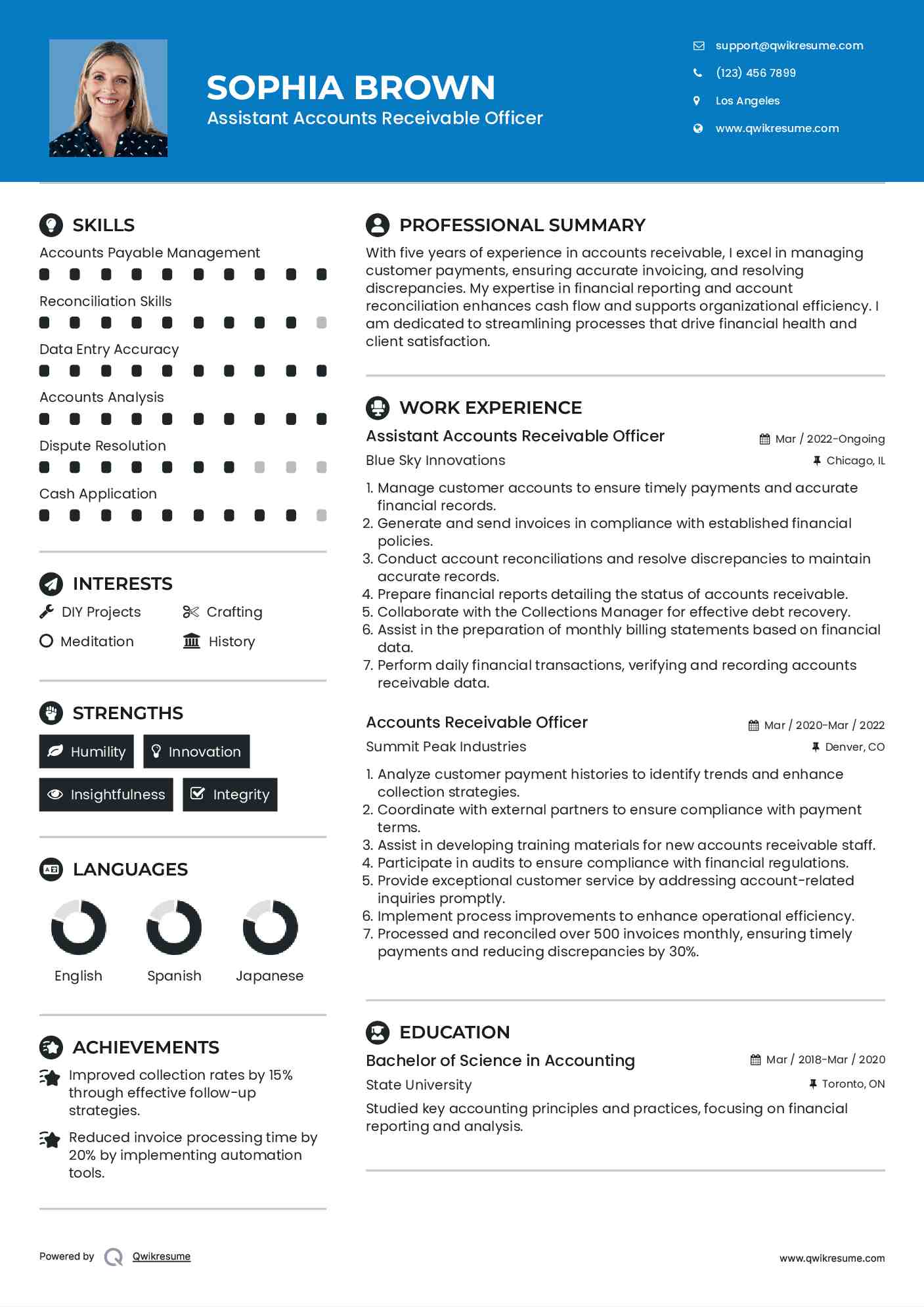 Assistant Accounts Receivable Officer Resume Template