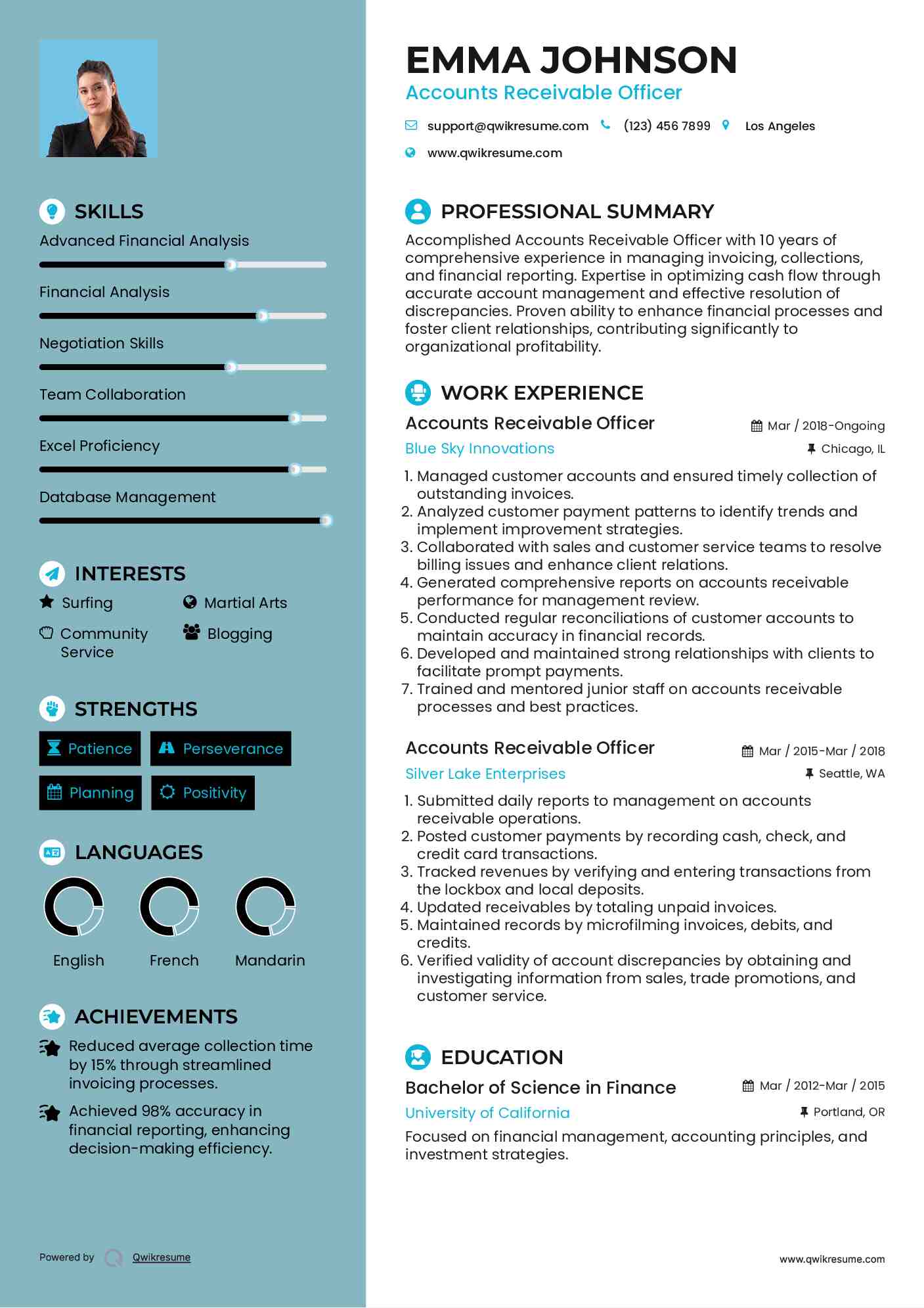 Accounts Receivable Officer Resume Example