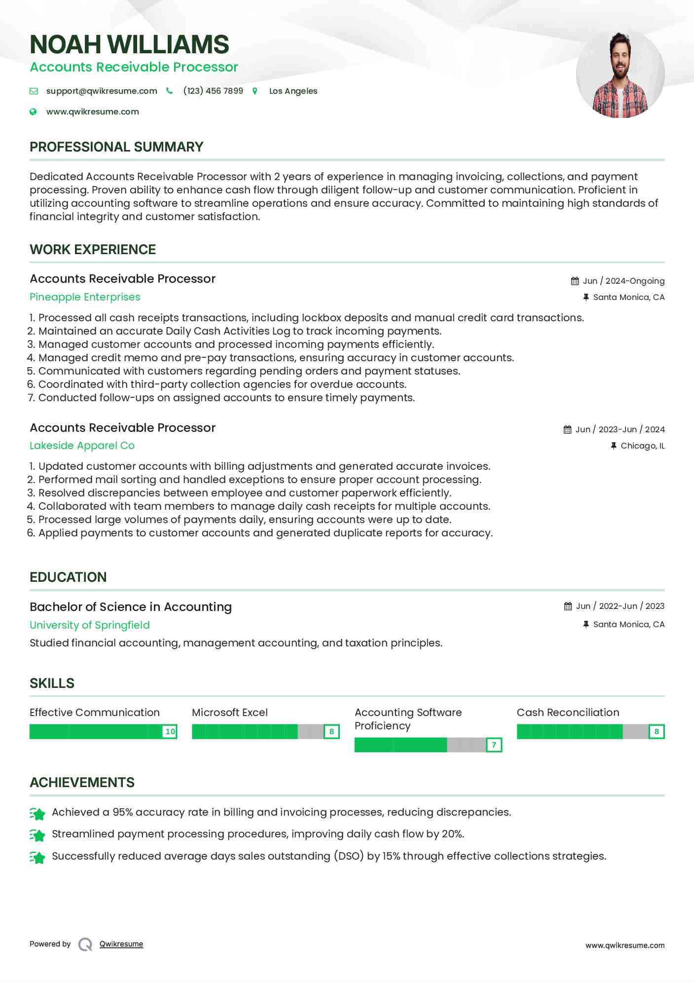 Accounts Receivable Processor Resume Sample
