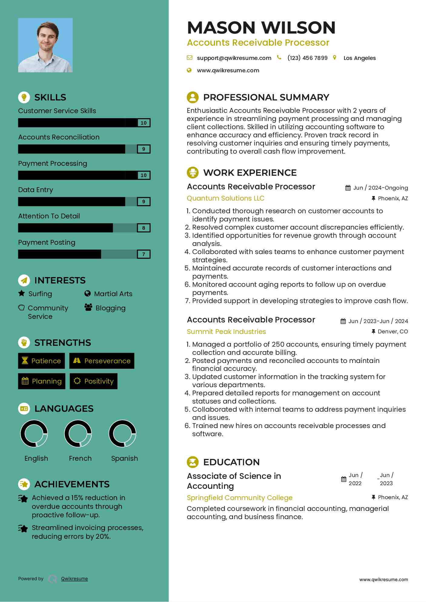 Accounts Receivable Processor Resume Sample