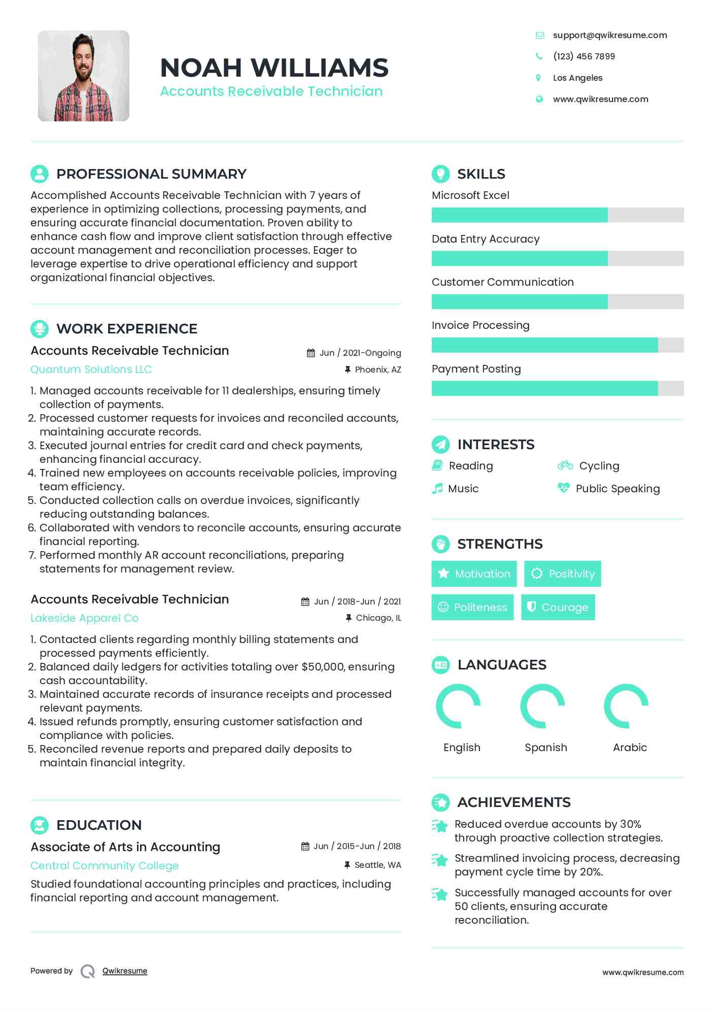 Accounts Receivable Technician Resume Example
