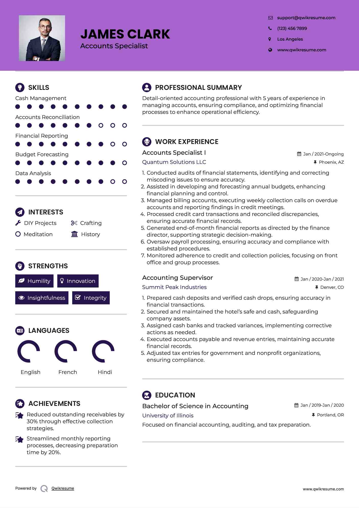 Accounts Specialist I Resume Sample