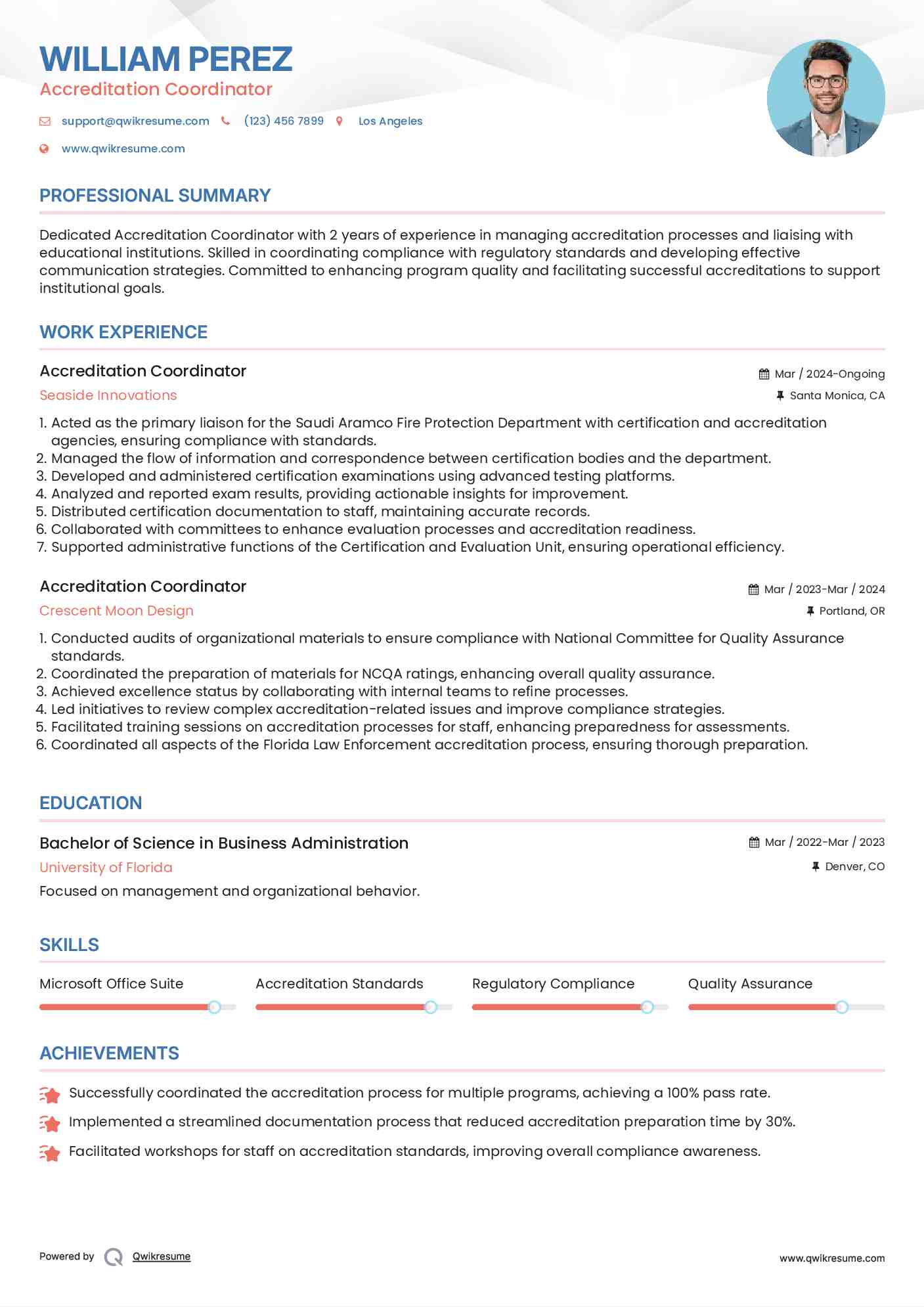 Accreditation Coordinator Resume Template