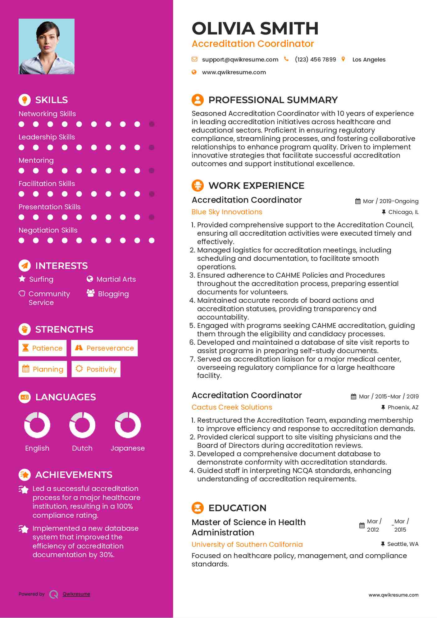 Accreditation Coordinator Resume Model