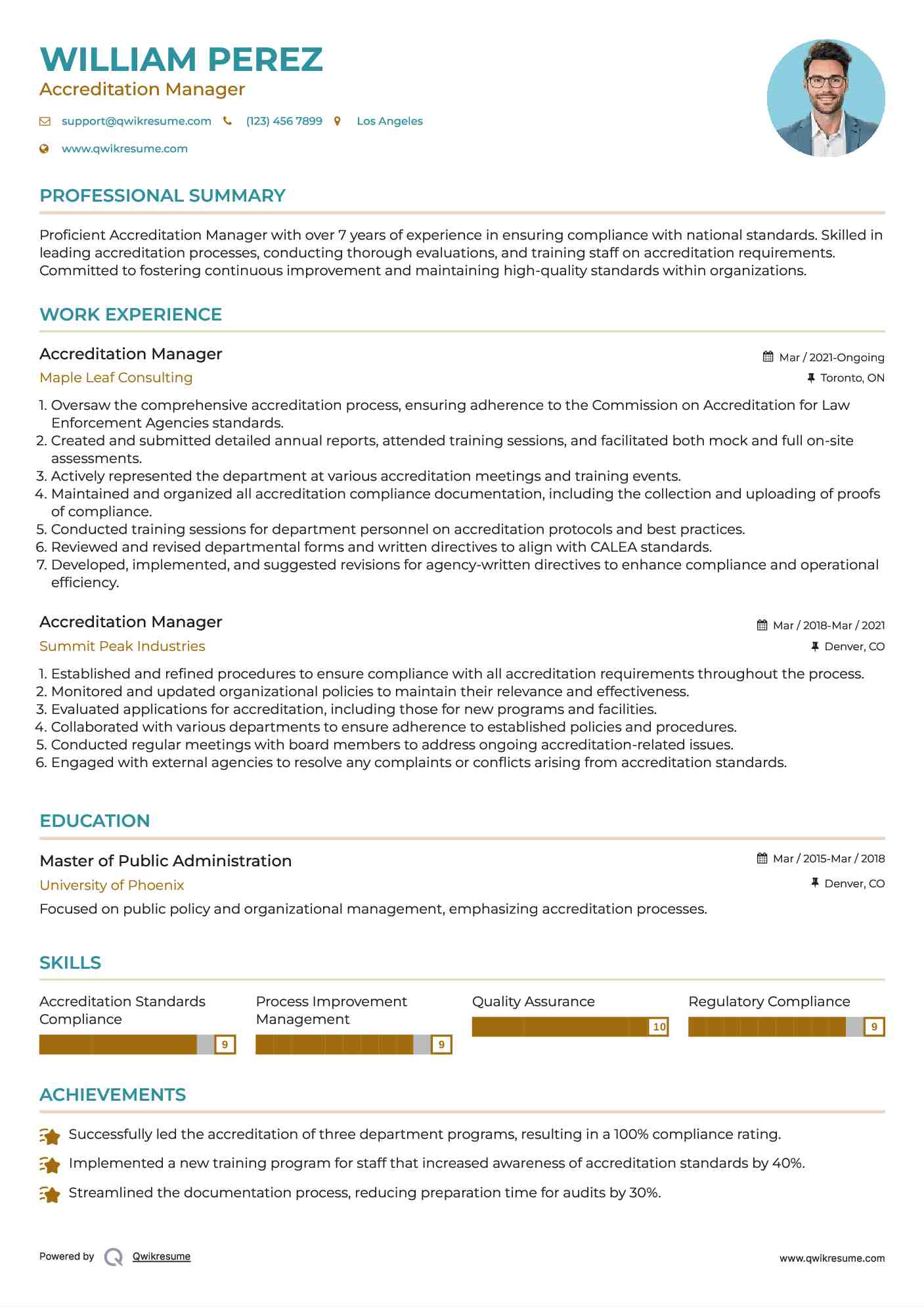 Accreditation Manager Resume Format