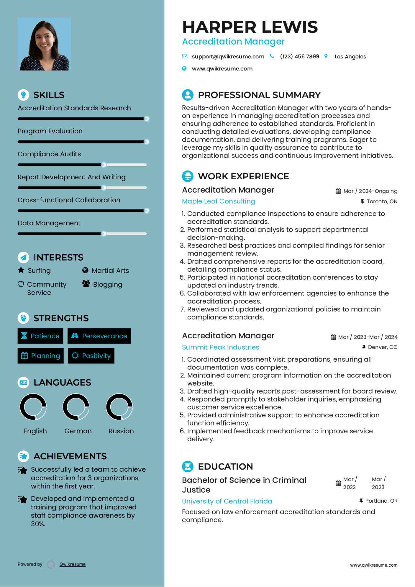 Accreditation Manager Resume Model
