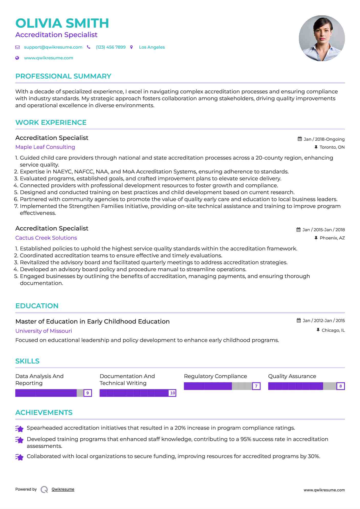 Accreditation Specialist Resume Sample