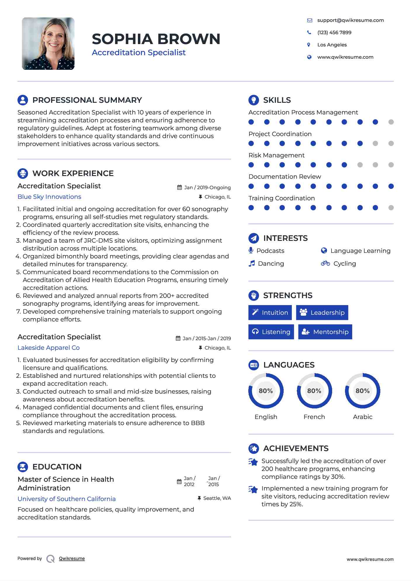 Accreditation Specialist Resume Template