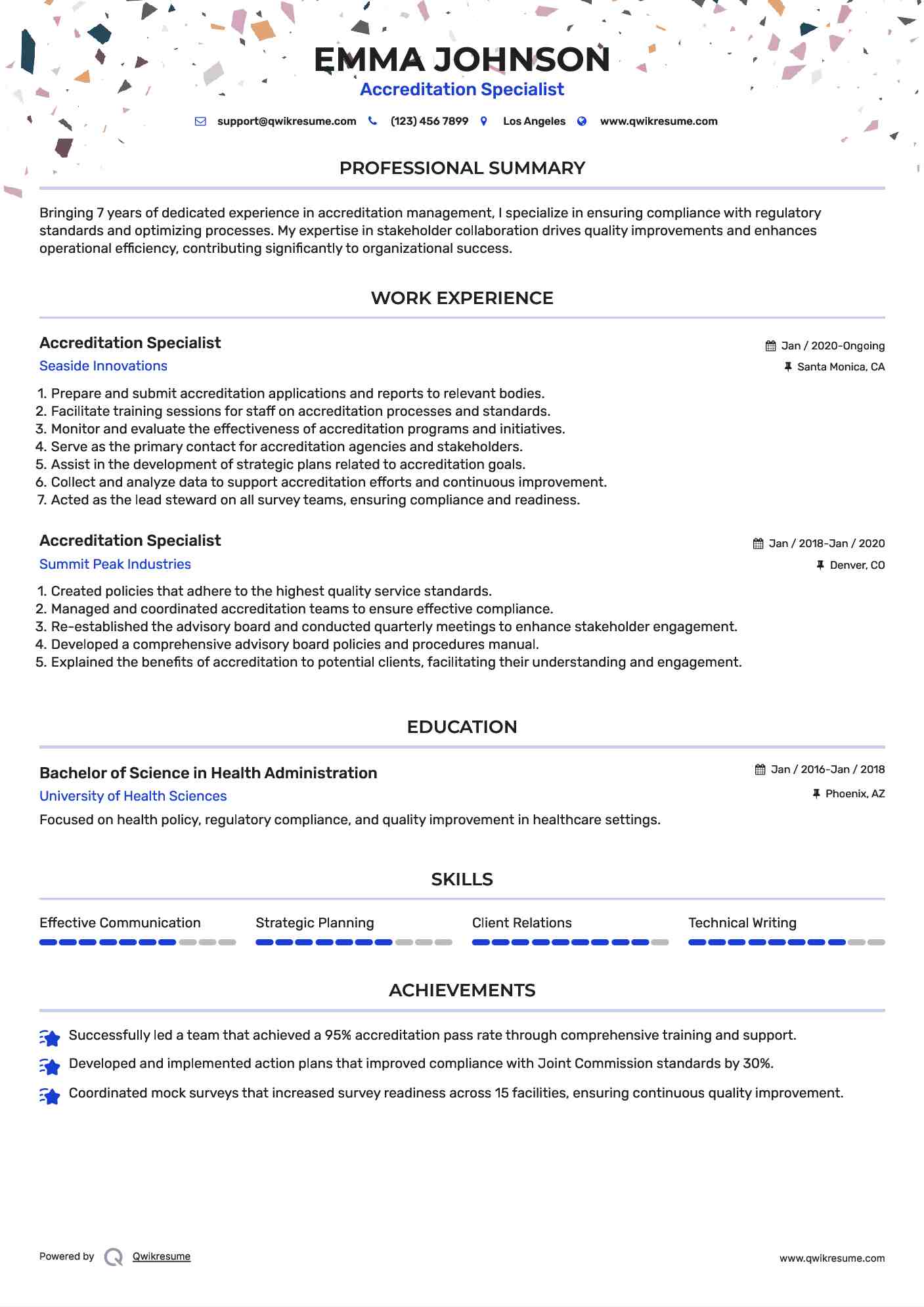 Accreditation Specialist Resume Format