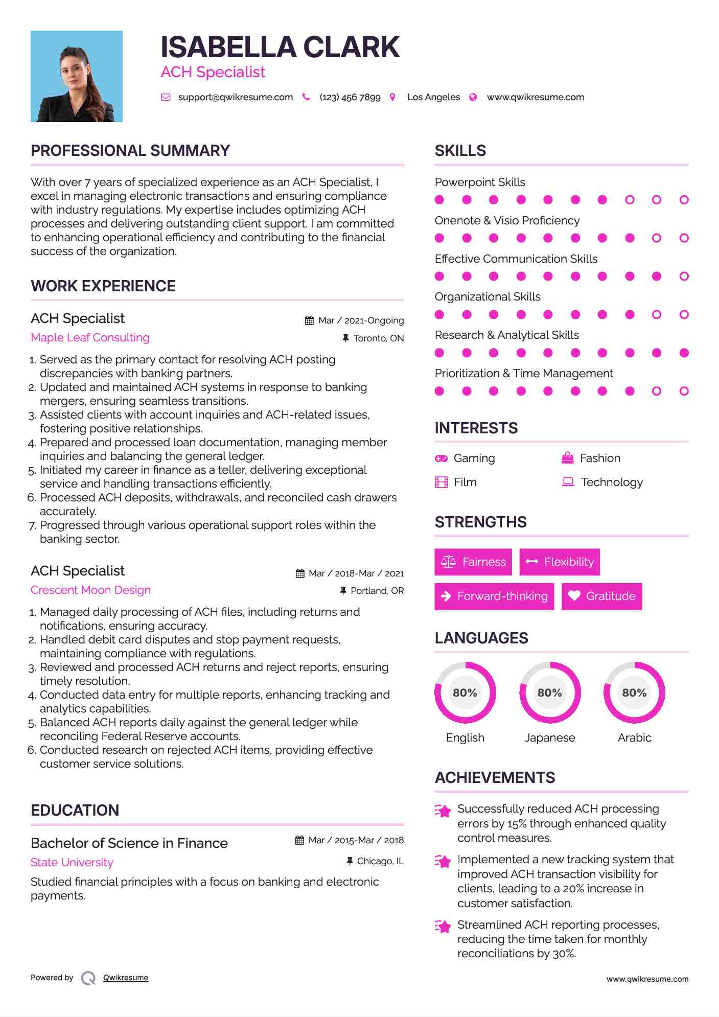 ACH Specialist Resume Model