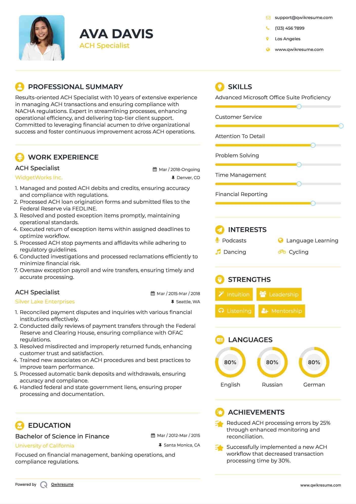 ACH Specialist Resume Model