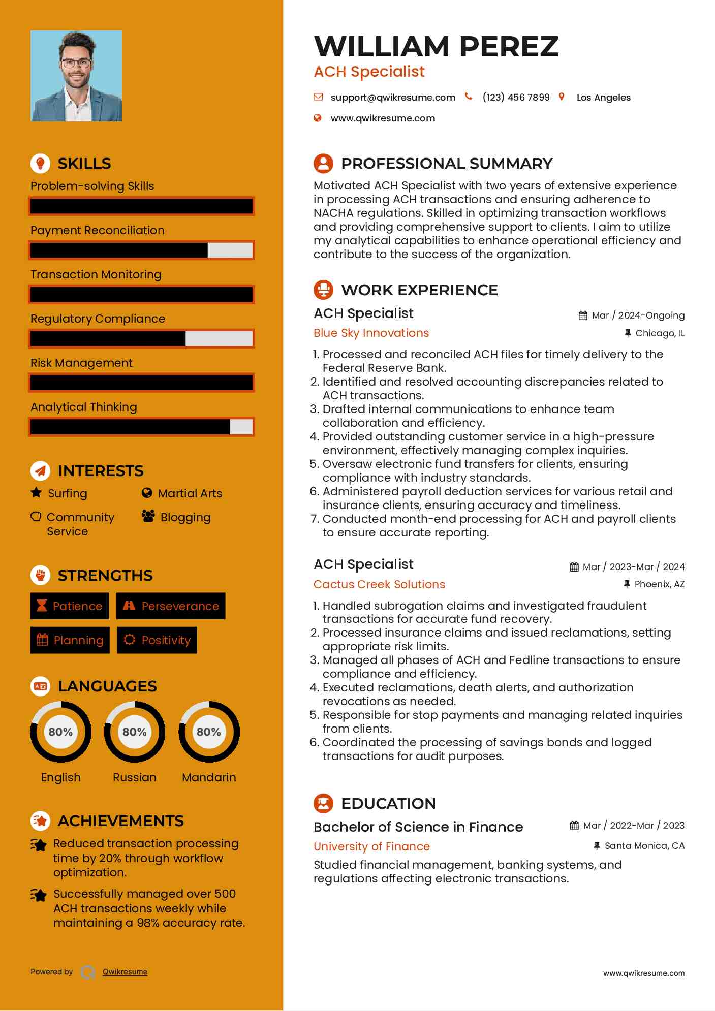 ACH Specialist Resume Model