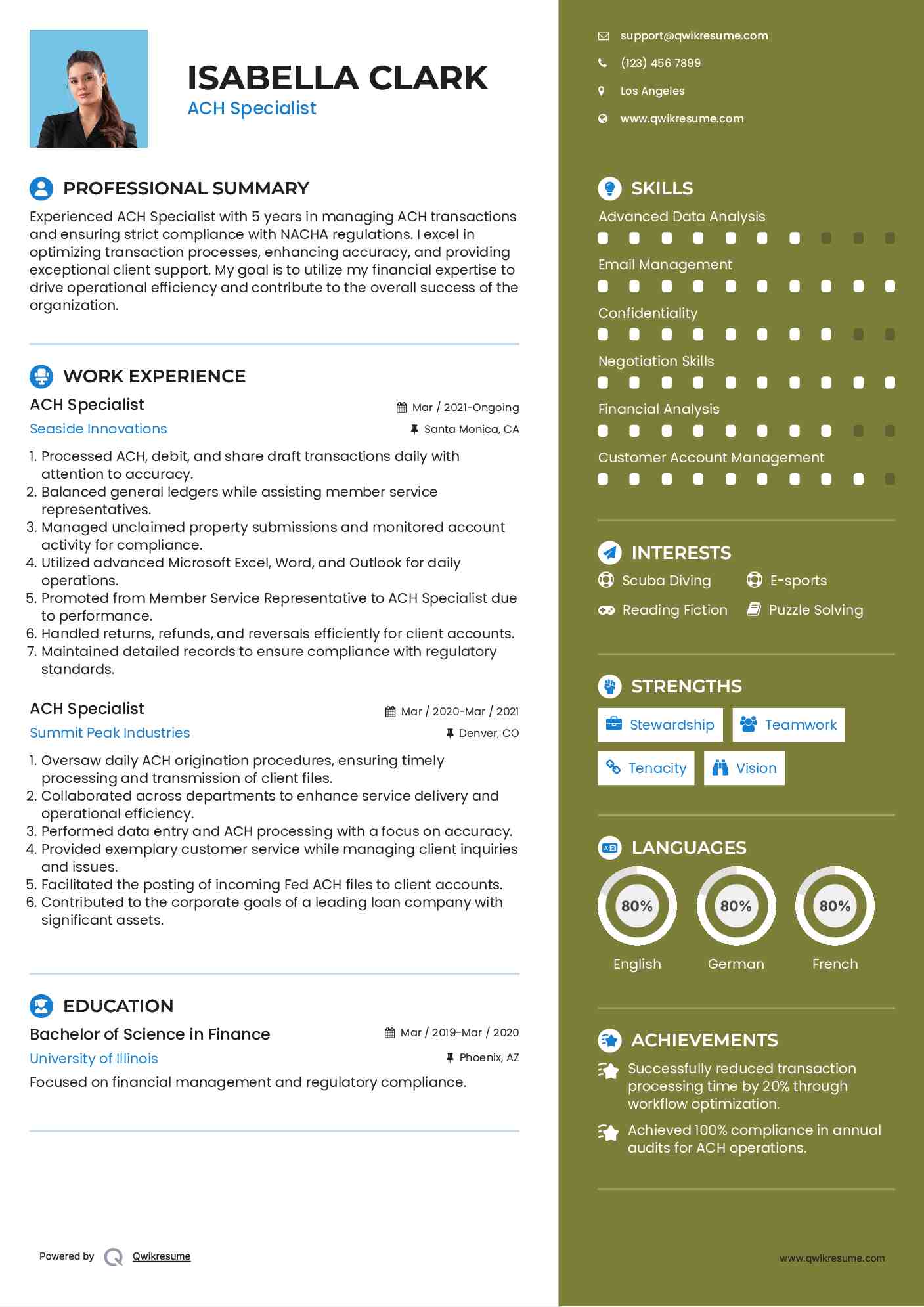 ACH Specialist Resume Template