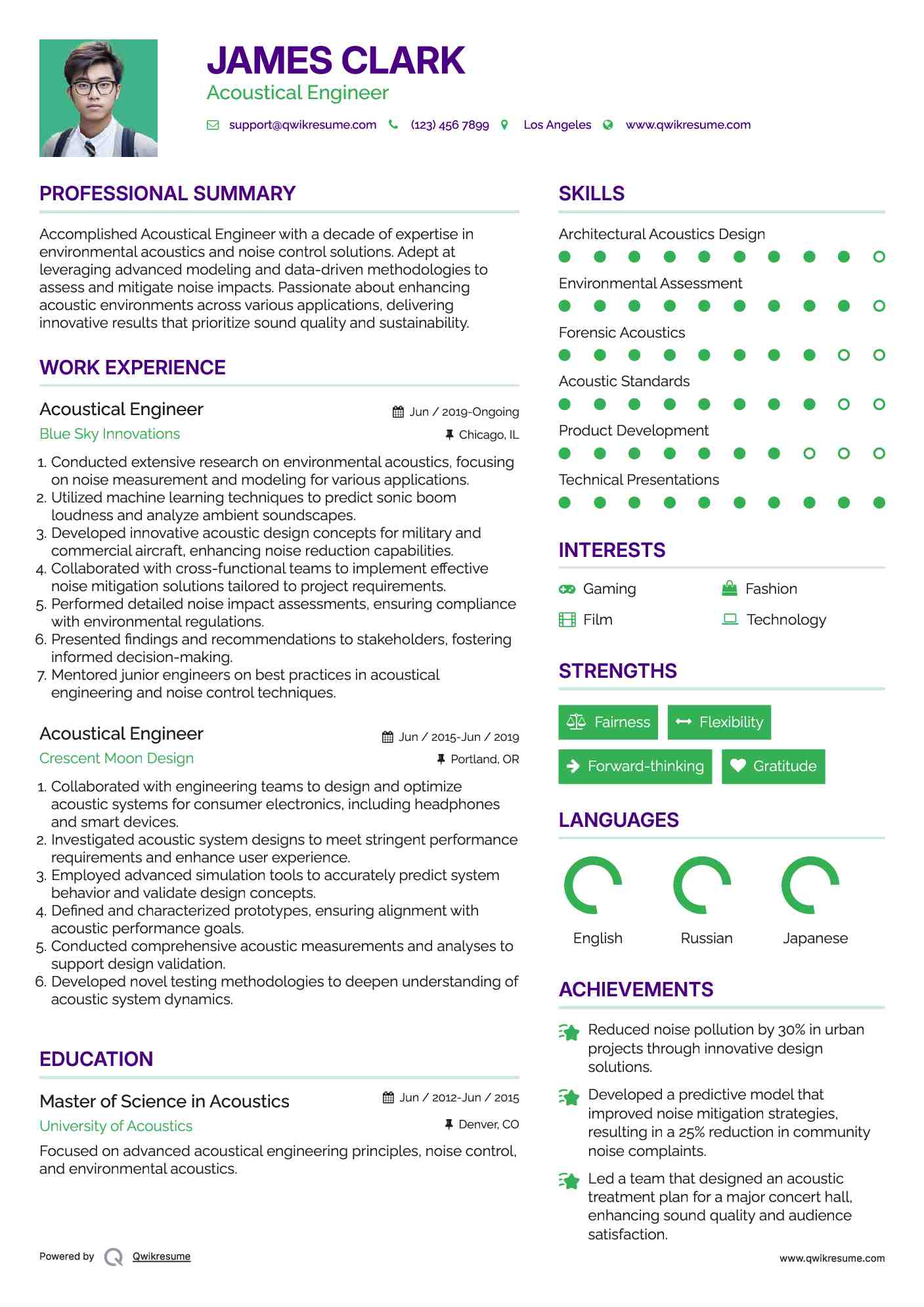 Acoustical Engineer Resume Sample