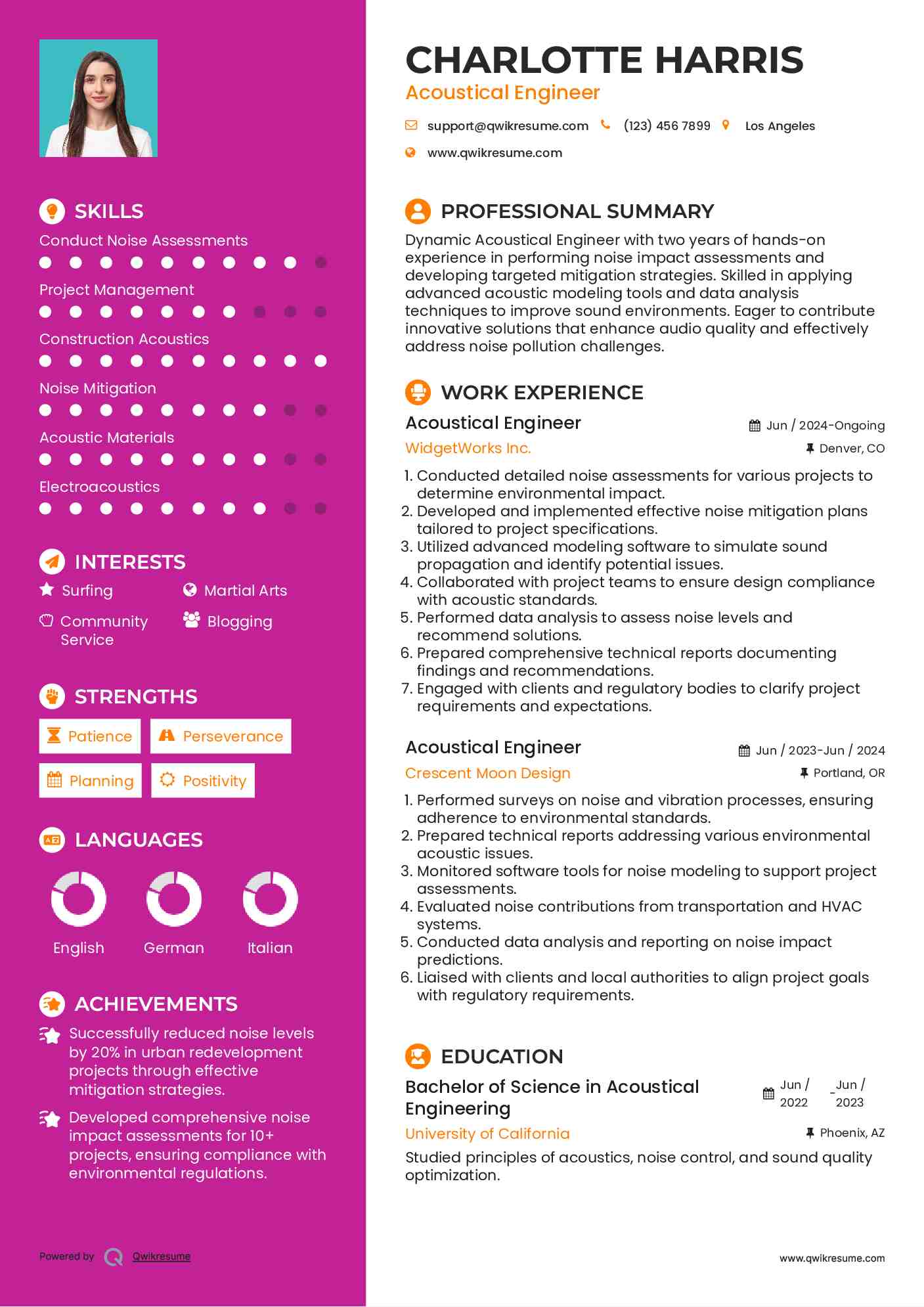 Acoustical Engineer Resume Template
