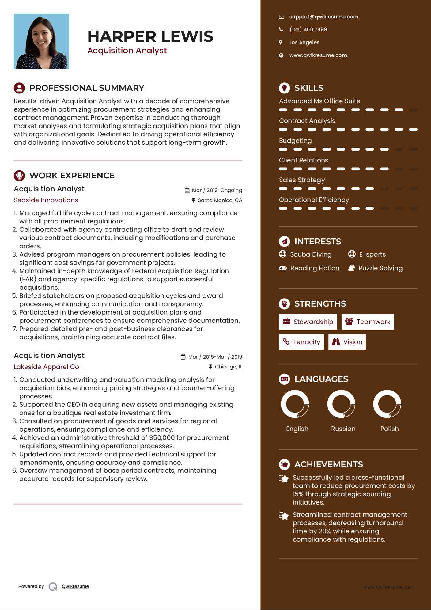 Acquisition Analyst Resume Model