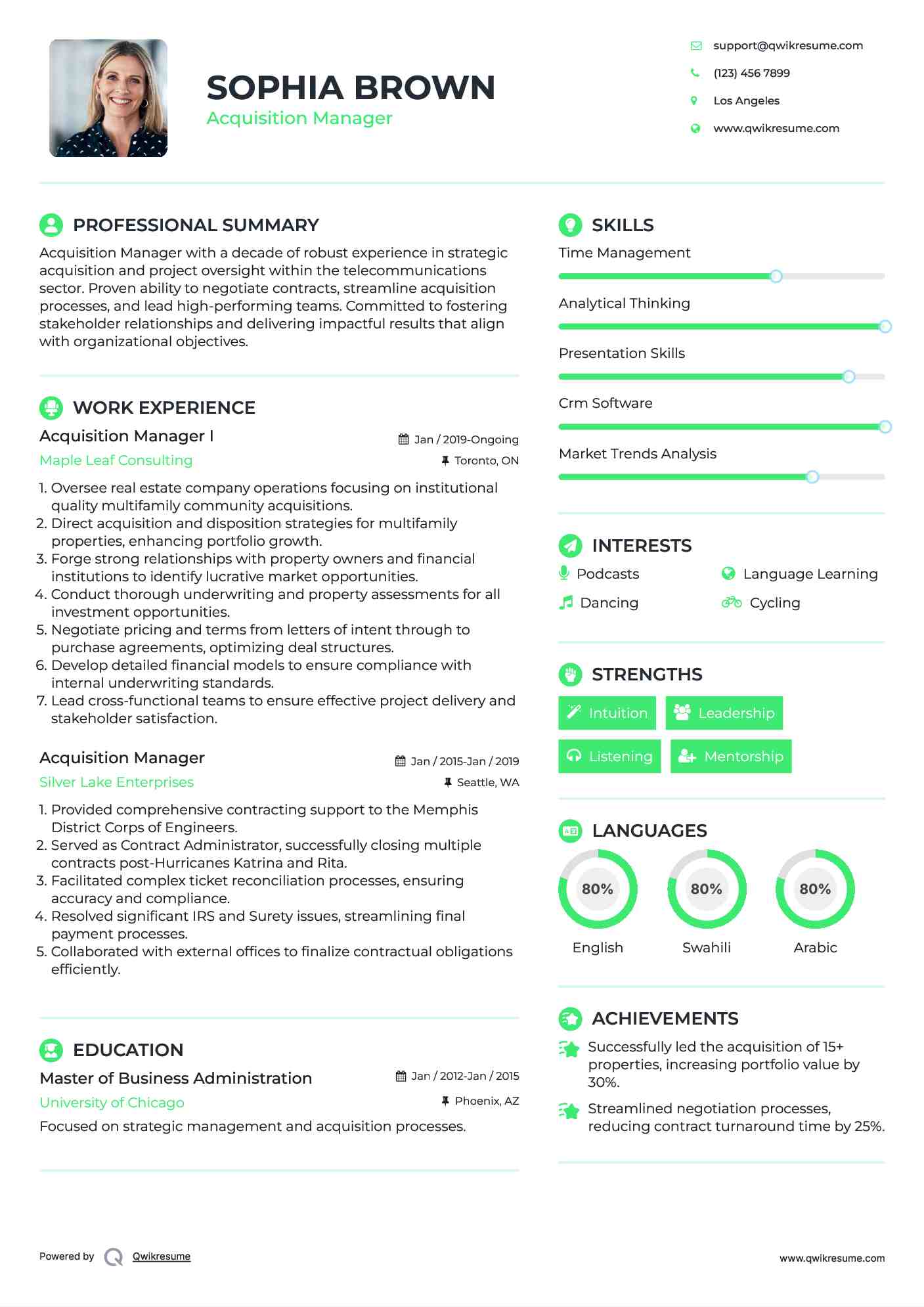 Acquisition Manager I Resume Sample