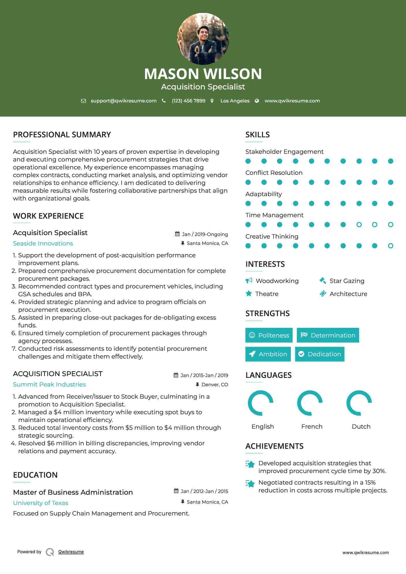Acquisition Specialist Resume Sample