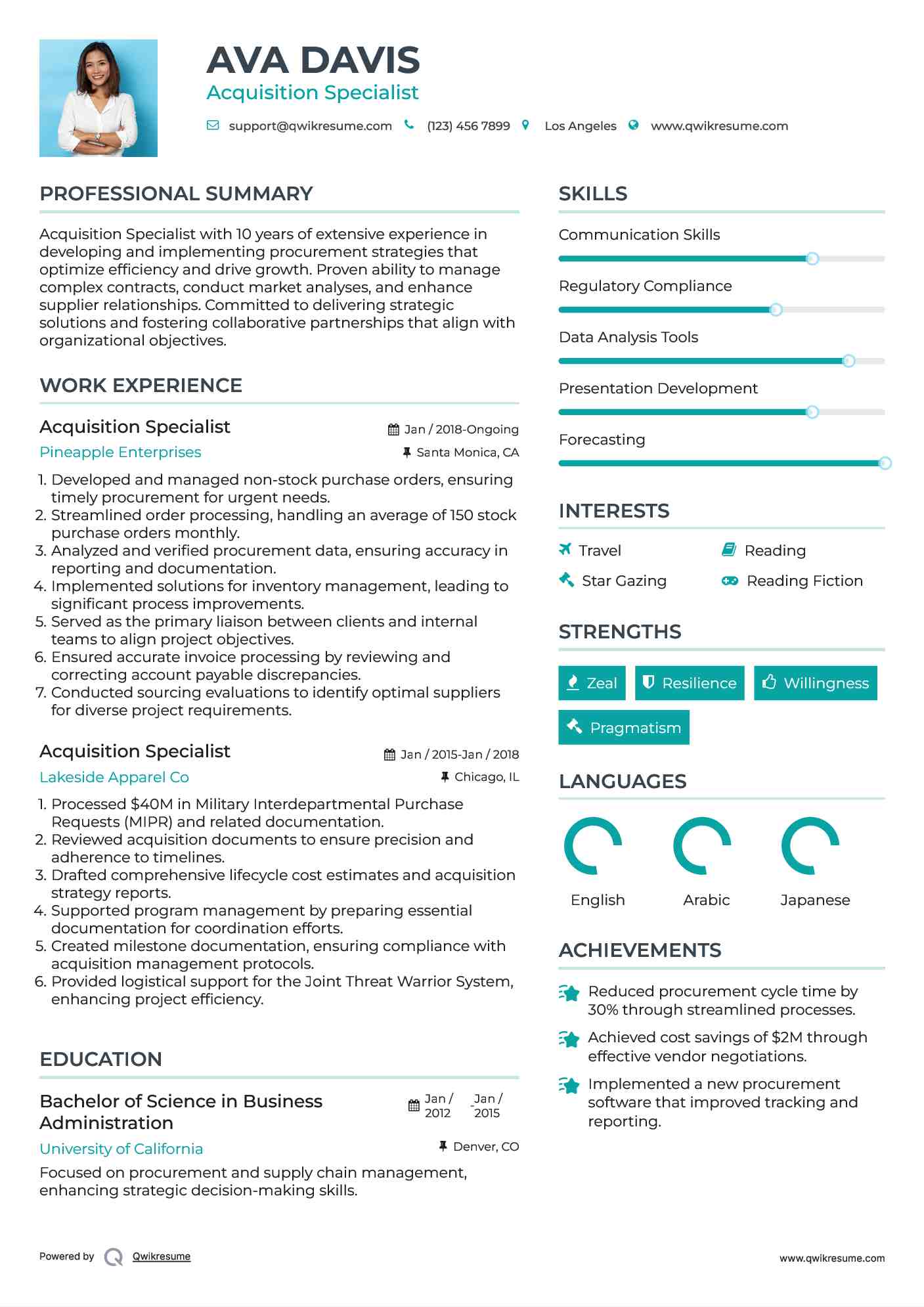 Acquisition Specialist Resume Format