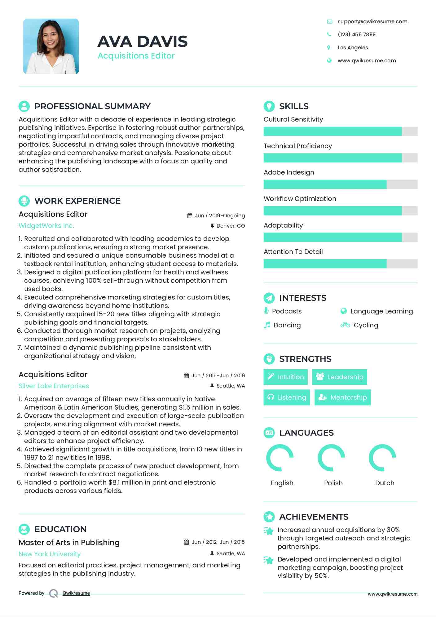 Acquisitions Editor Resume Format