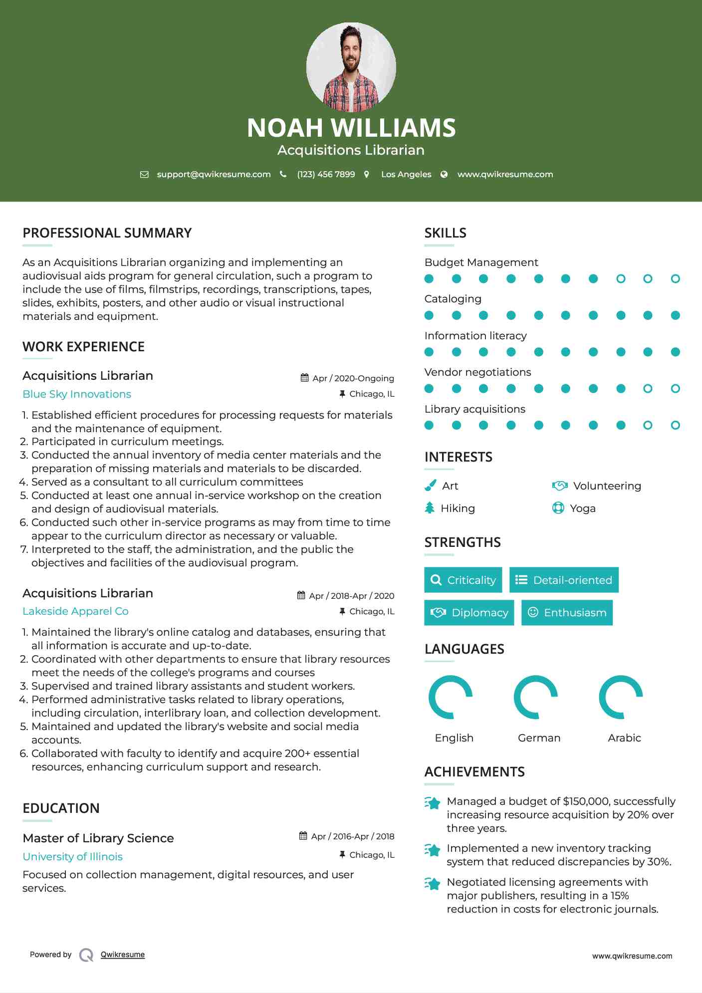 Acquisitions Librarian Resume Template