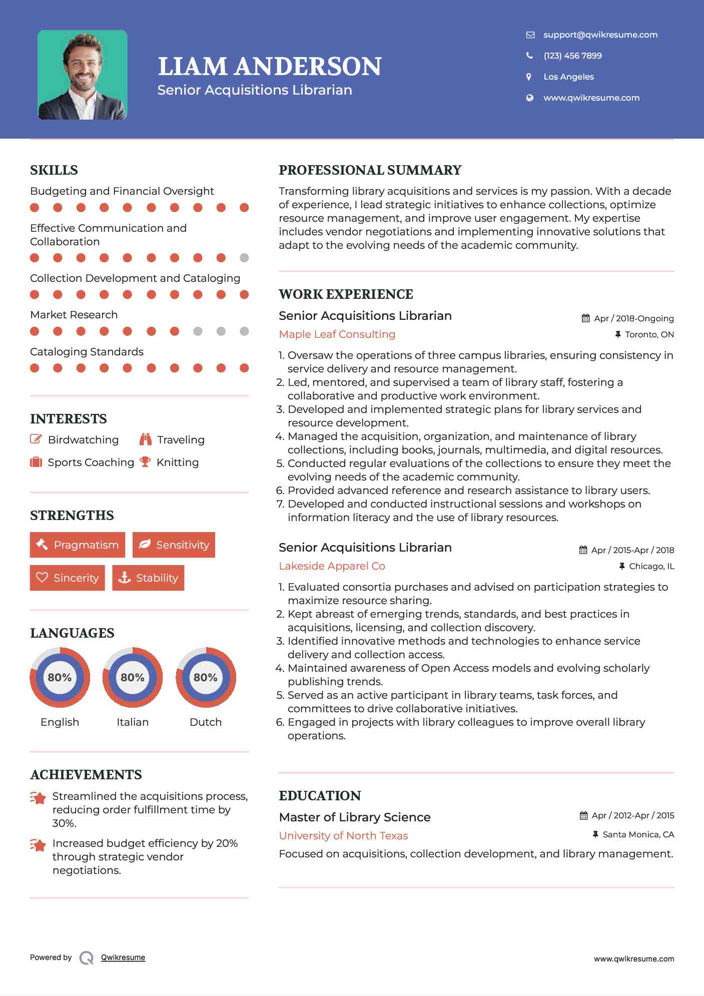 Senior Acquisitions Librarian Resume Format