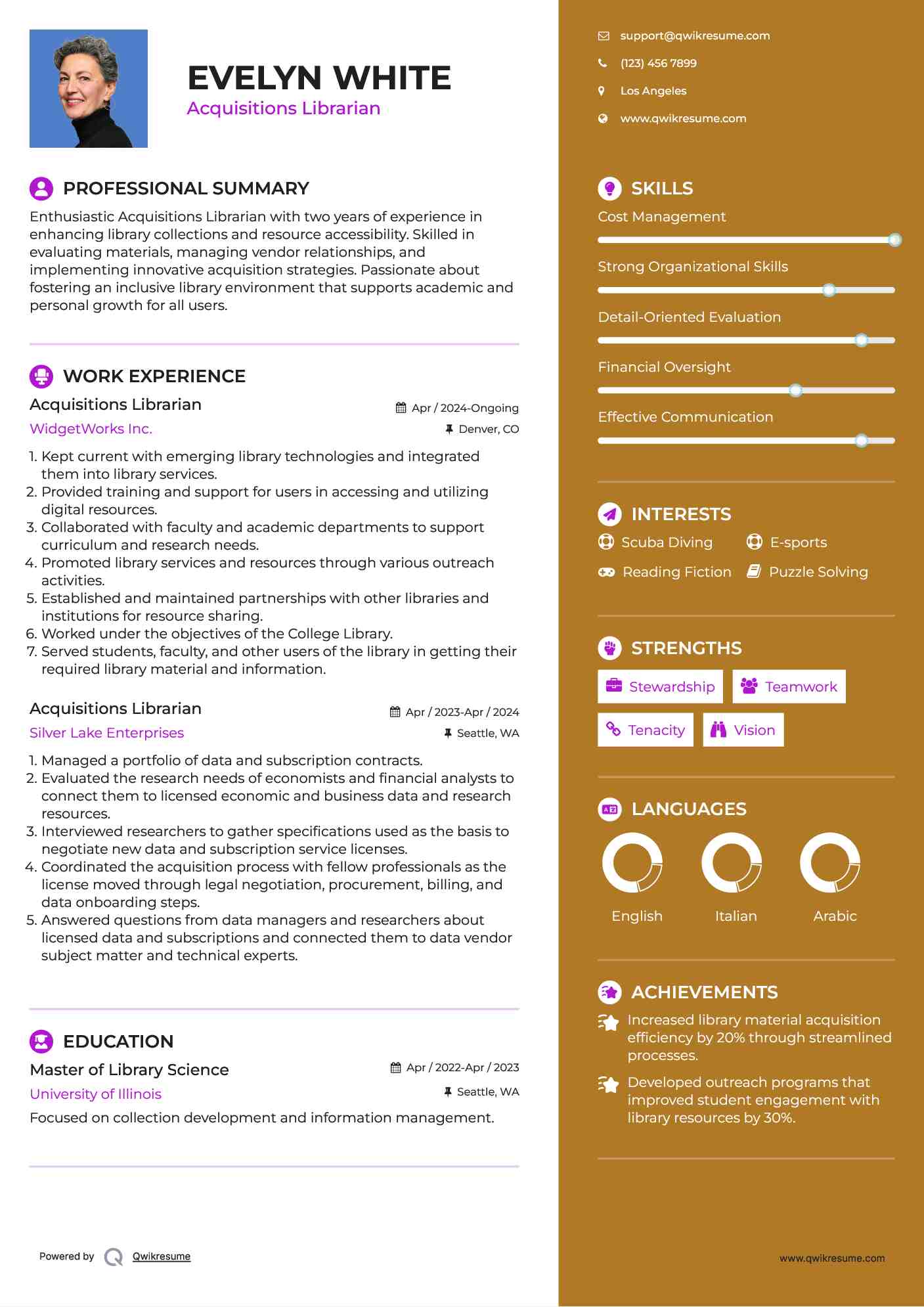 Acquisitions Librarian  Resume Model