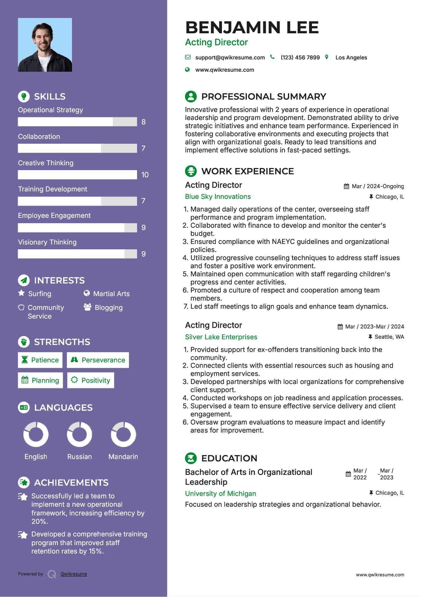 Acting Director Resume Format