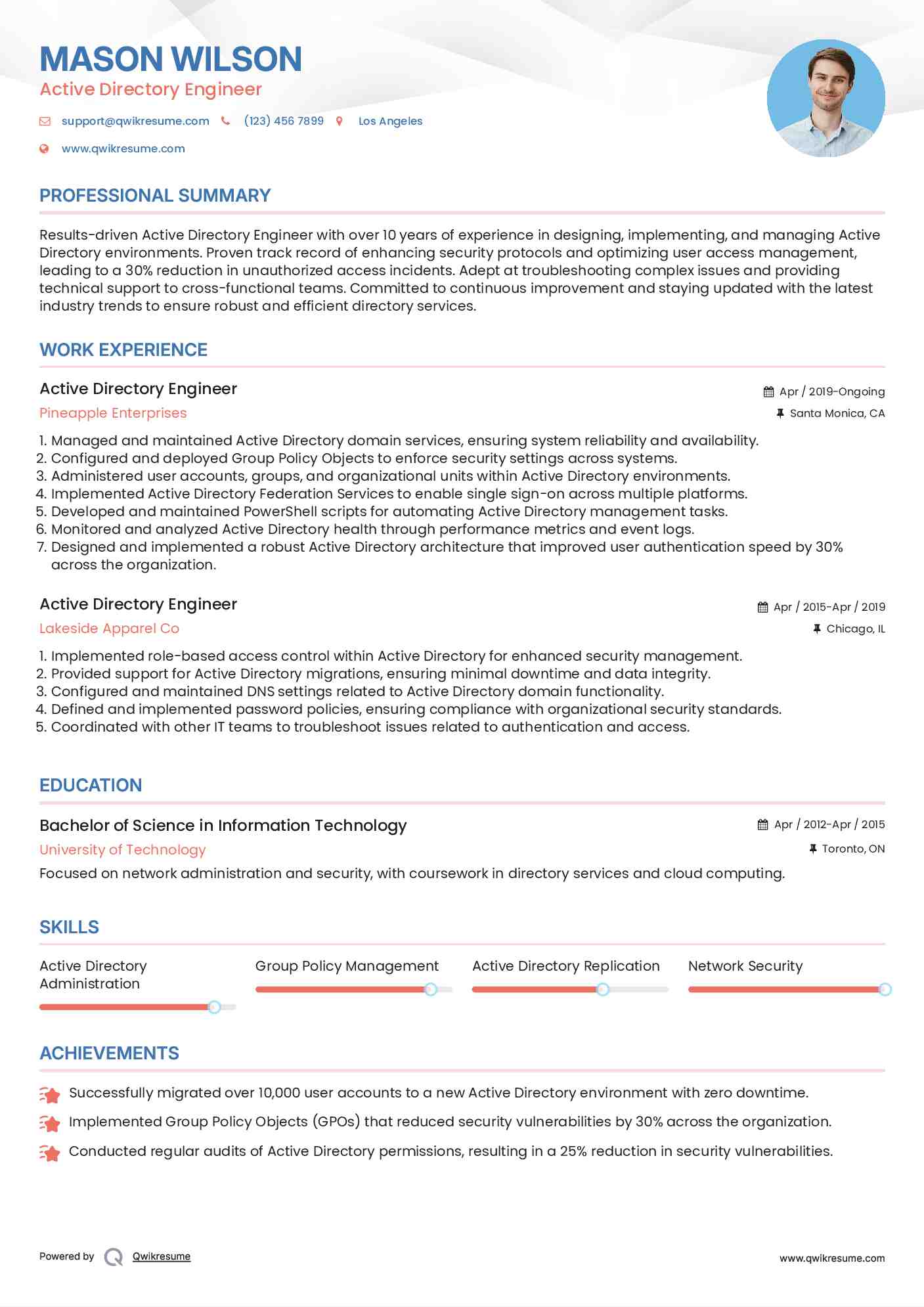 Active Directory Engineer Resume Template