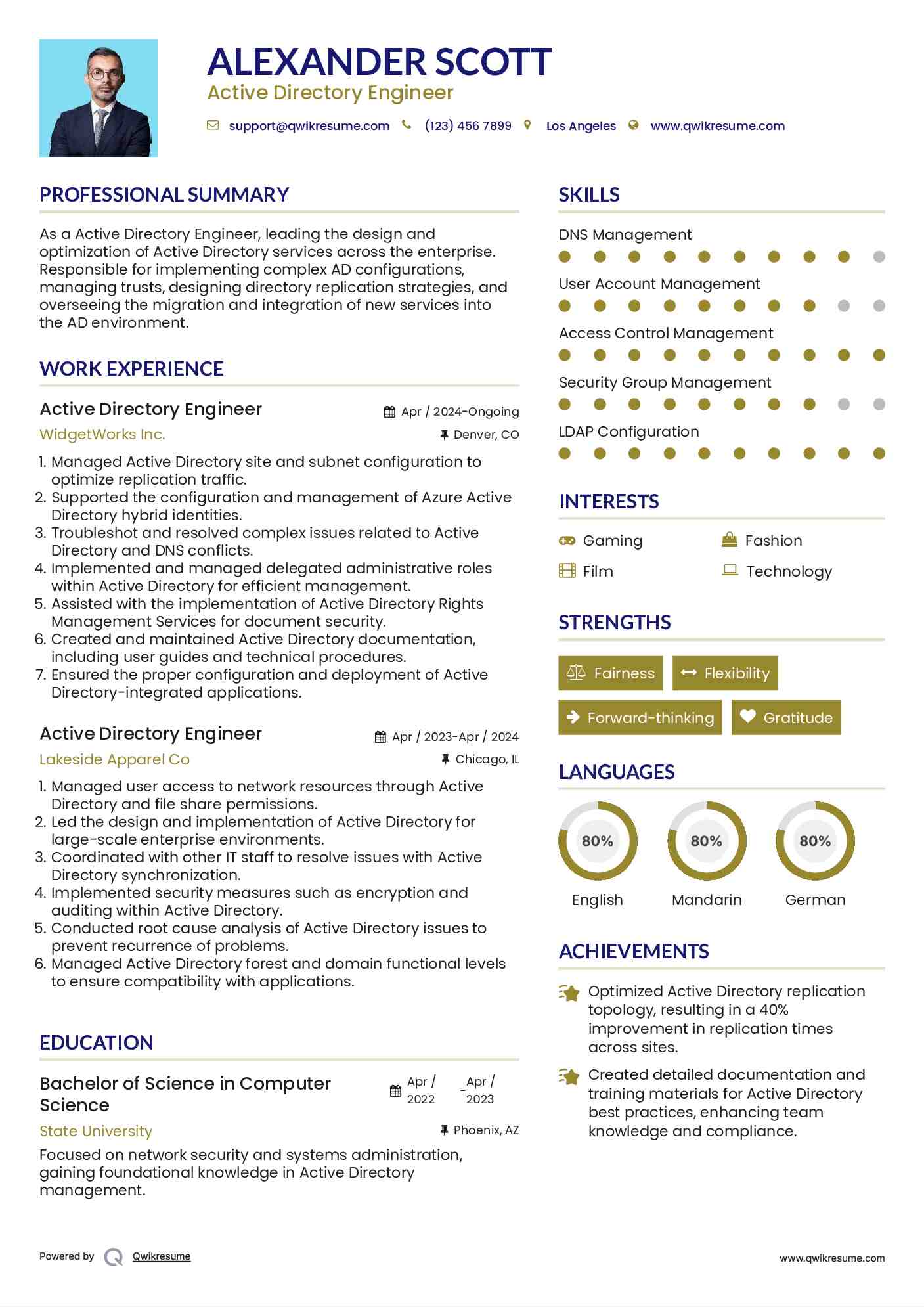 Active Directory Engineer Resume Format