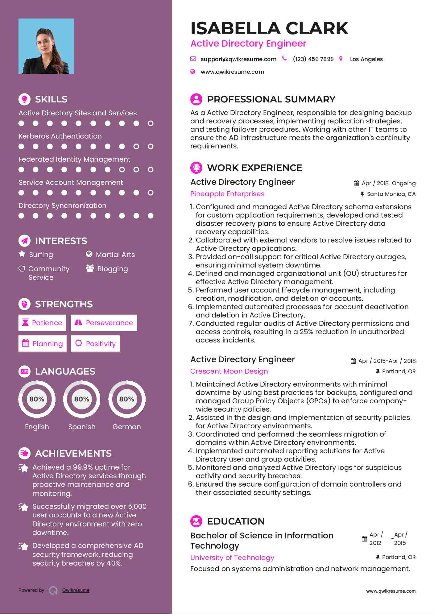 Active Directory Engineer Resume Template